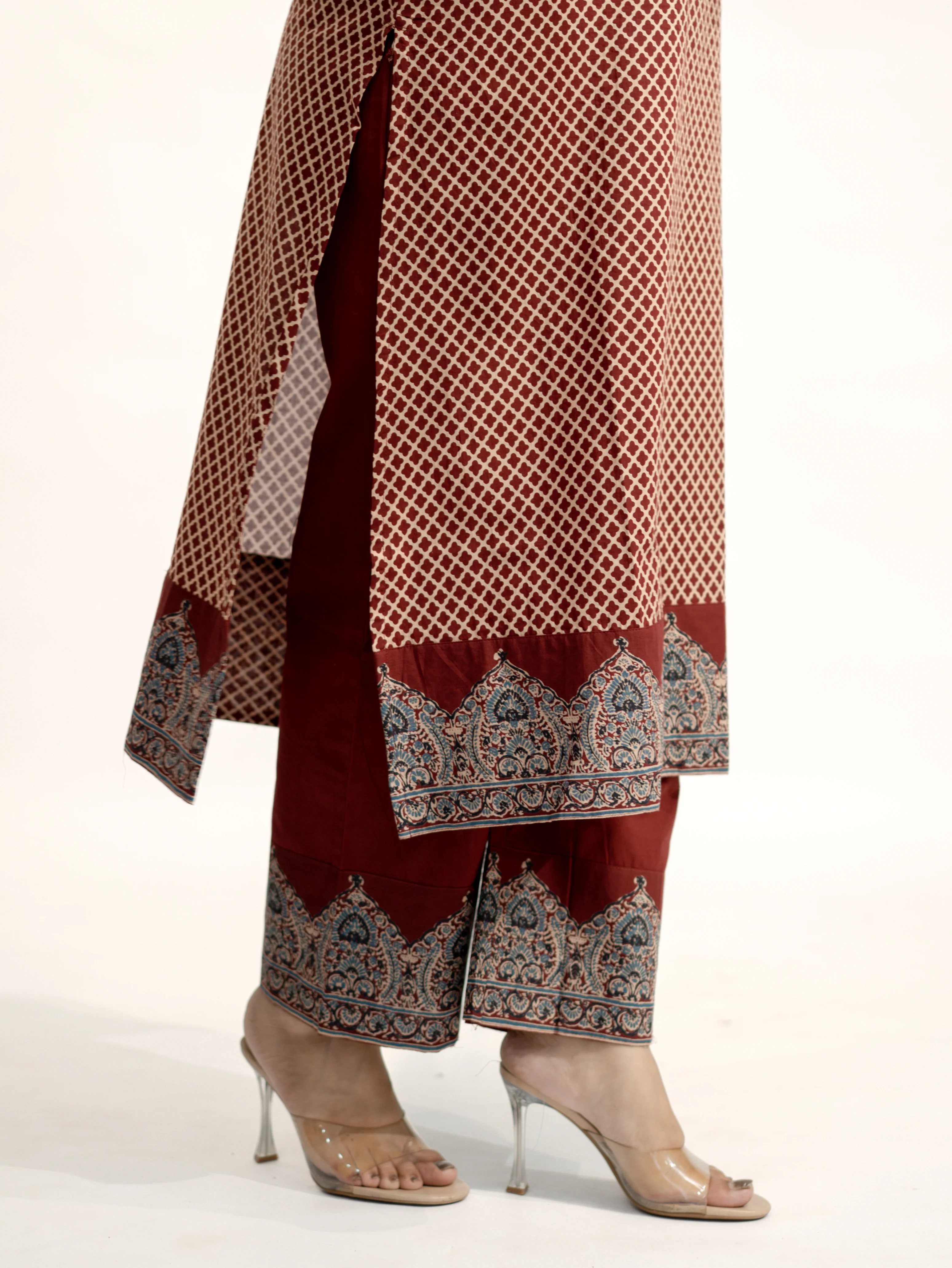 Safa Red Ajrakh Cotton HandEmbroidered Dupatta Set - Image 16