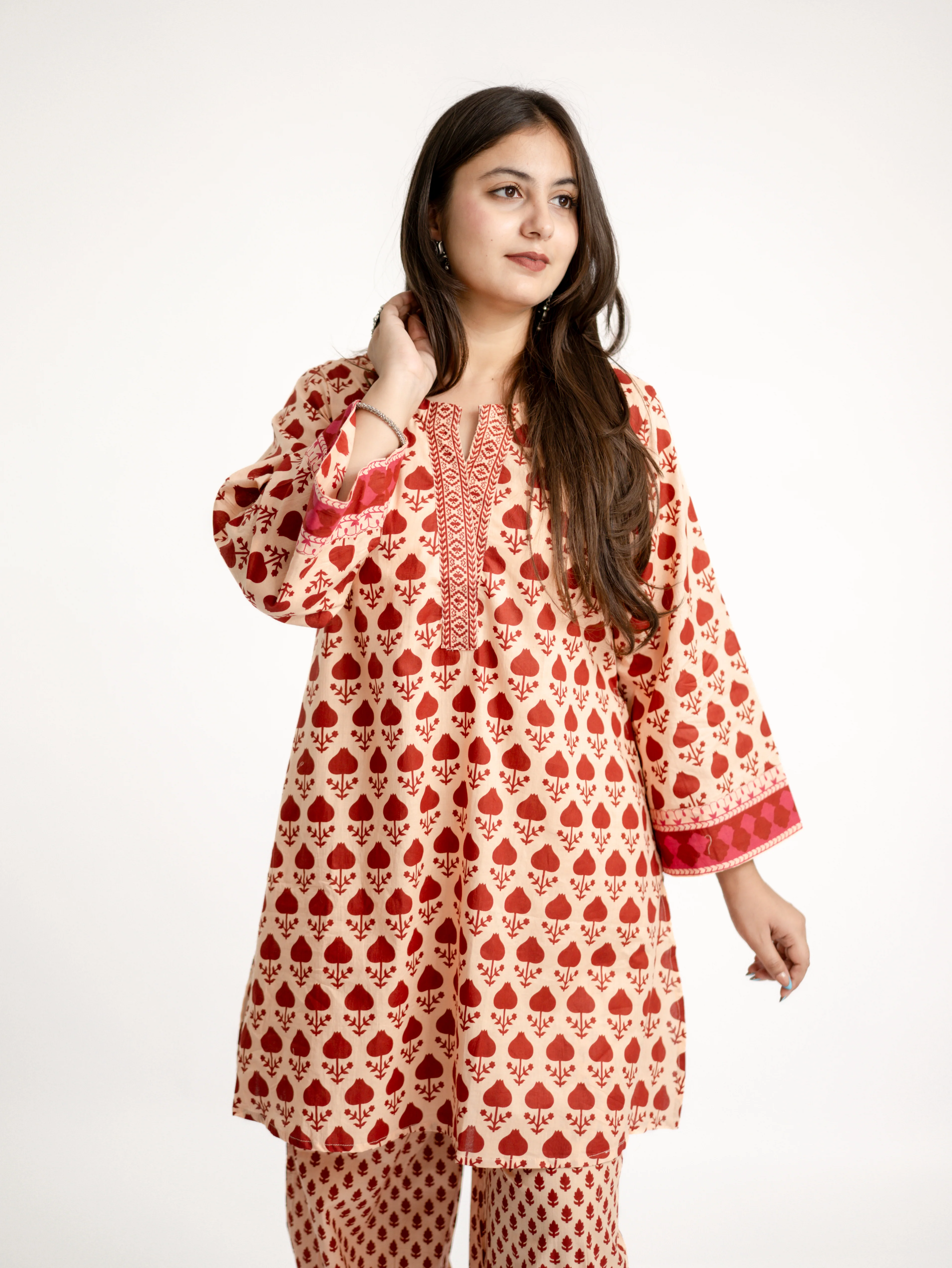Gul Red Cotton Handblock Coord Set - Image 10