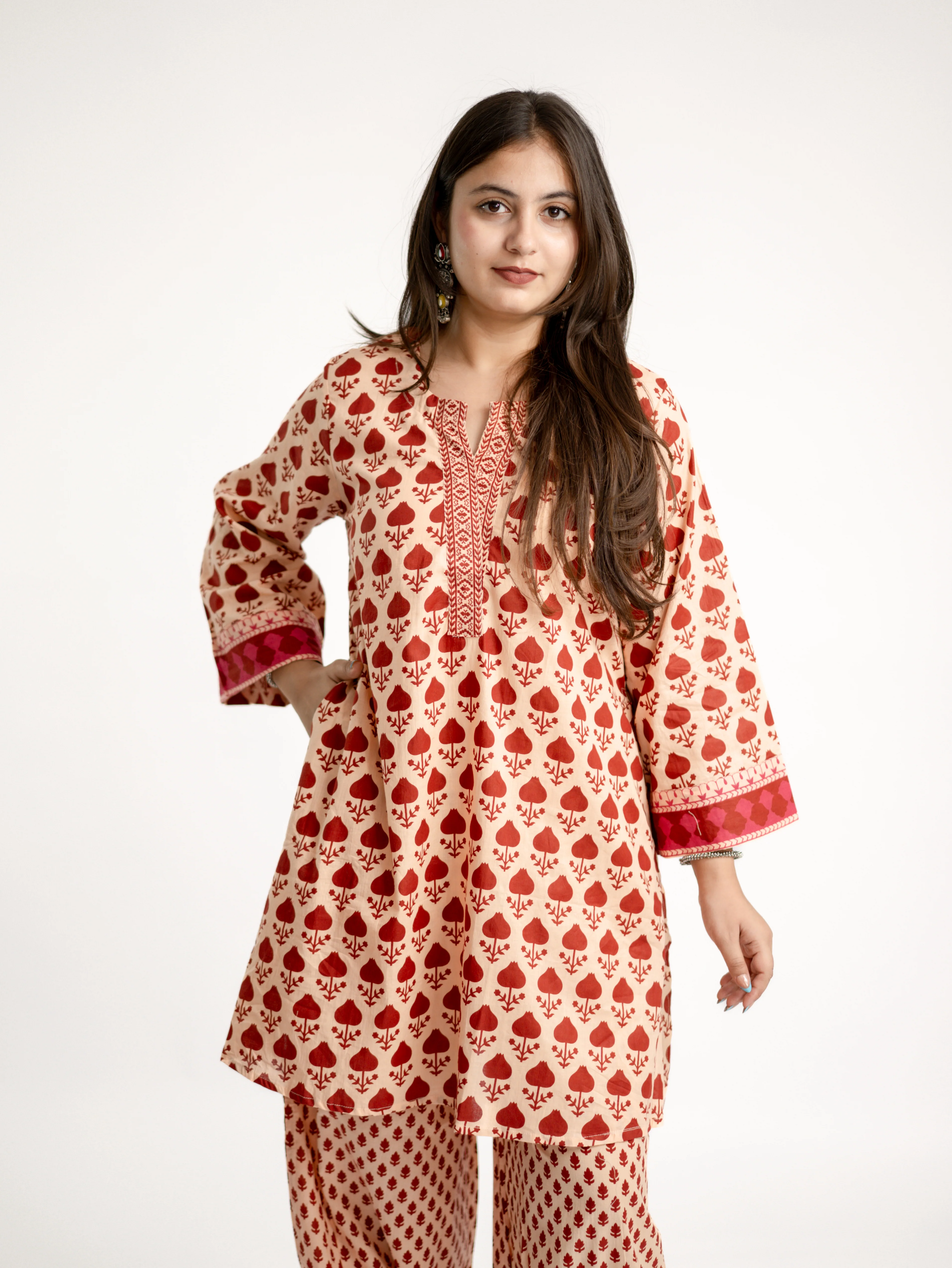 Gul Red Cotton Handblock Coord Set - Image 11