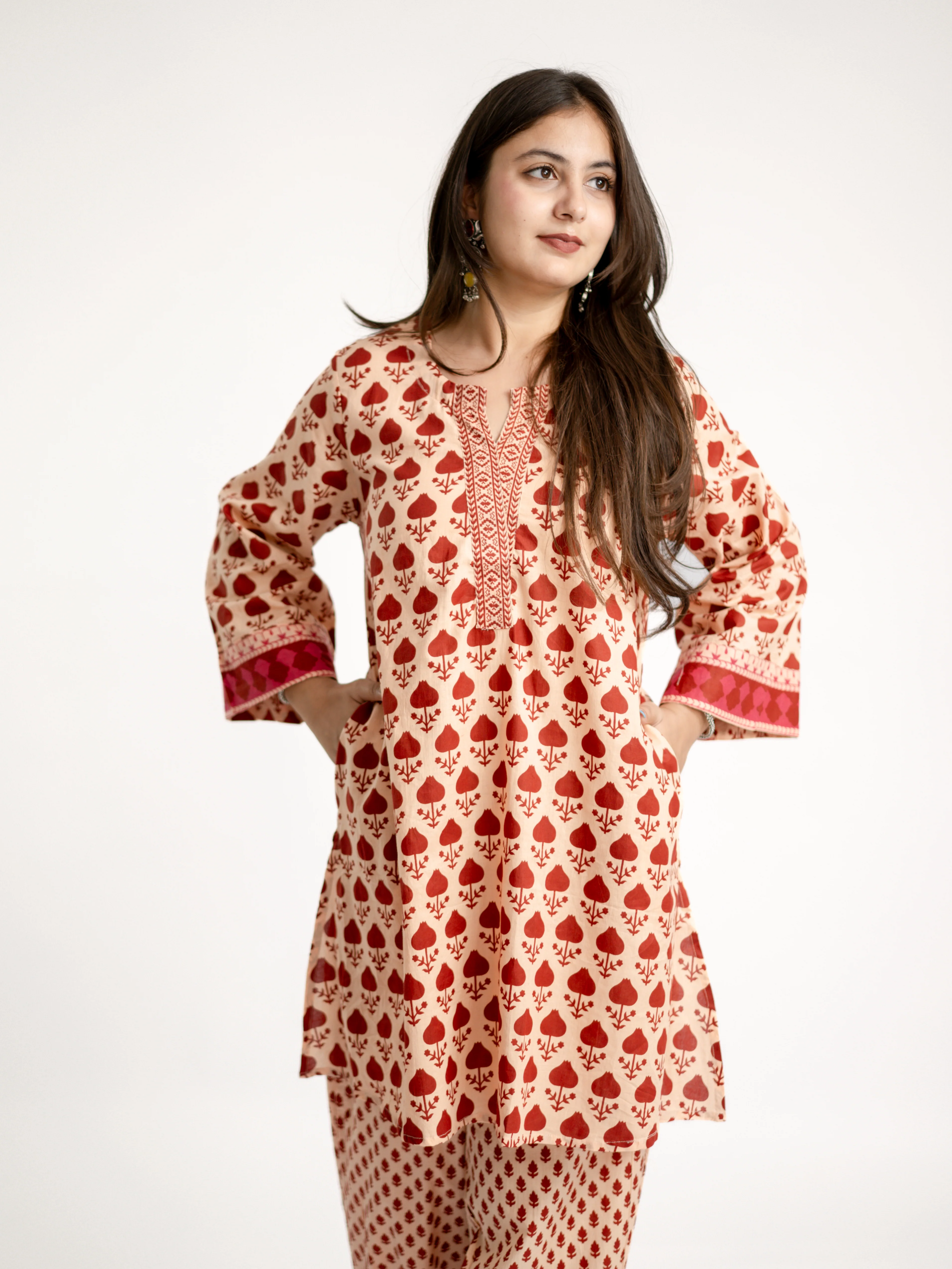 Gul Red Cotton Handblock Coord Set - Image 12