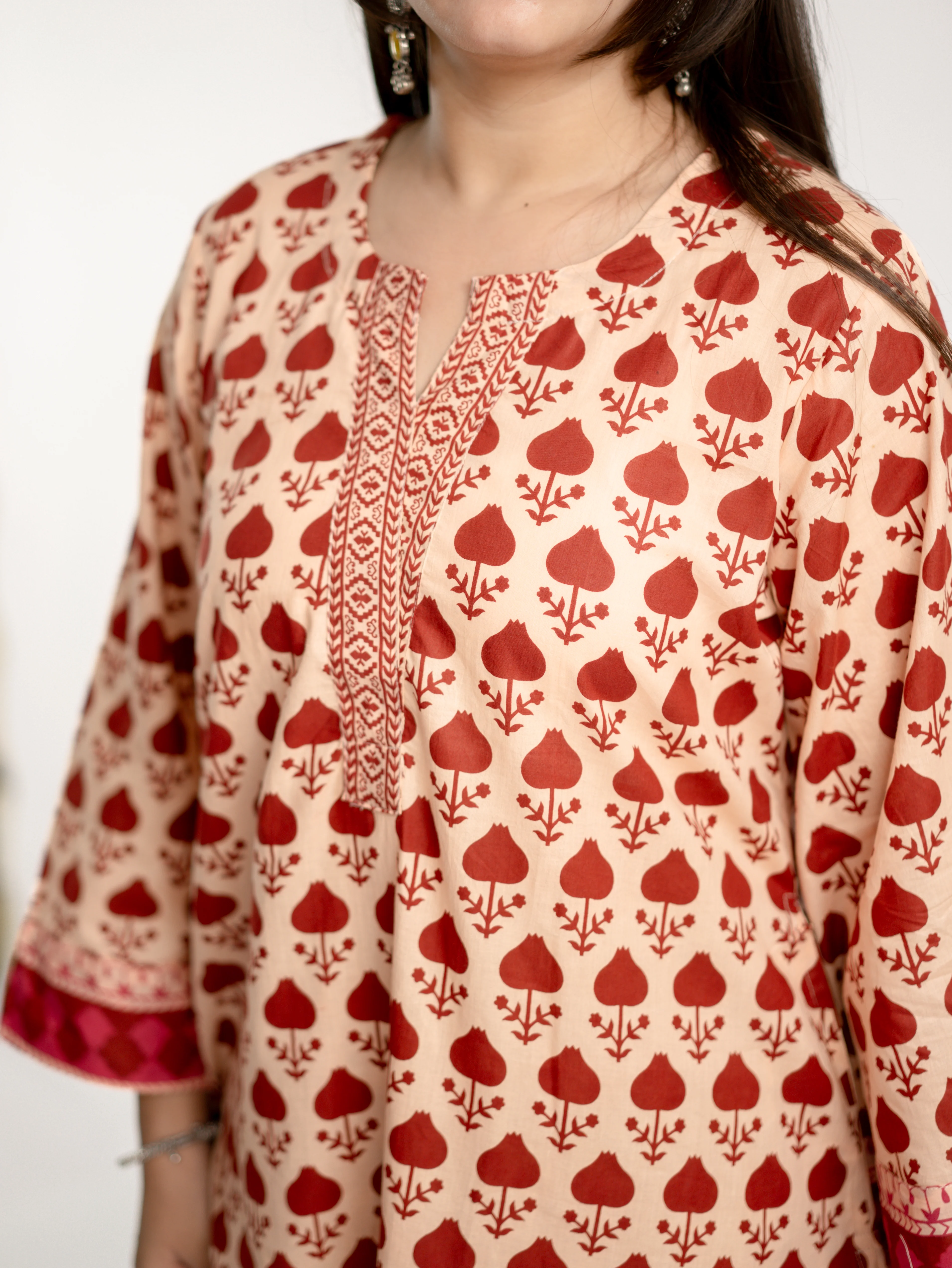 Gul Red Cotton Handblock Coord Set - Image 14