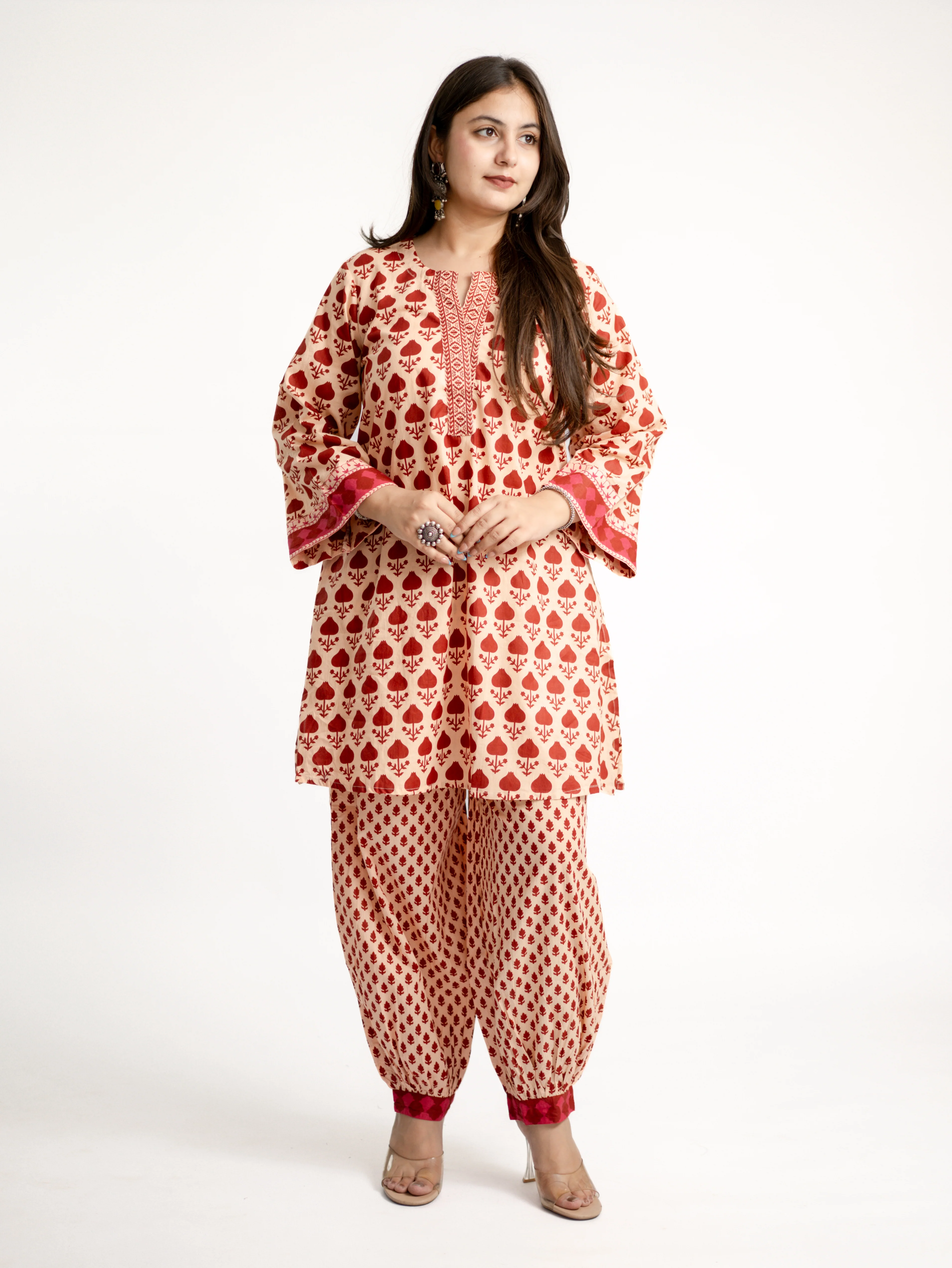 Gul Red Cotton Handblock Coord Set - Image 3