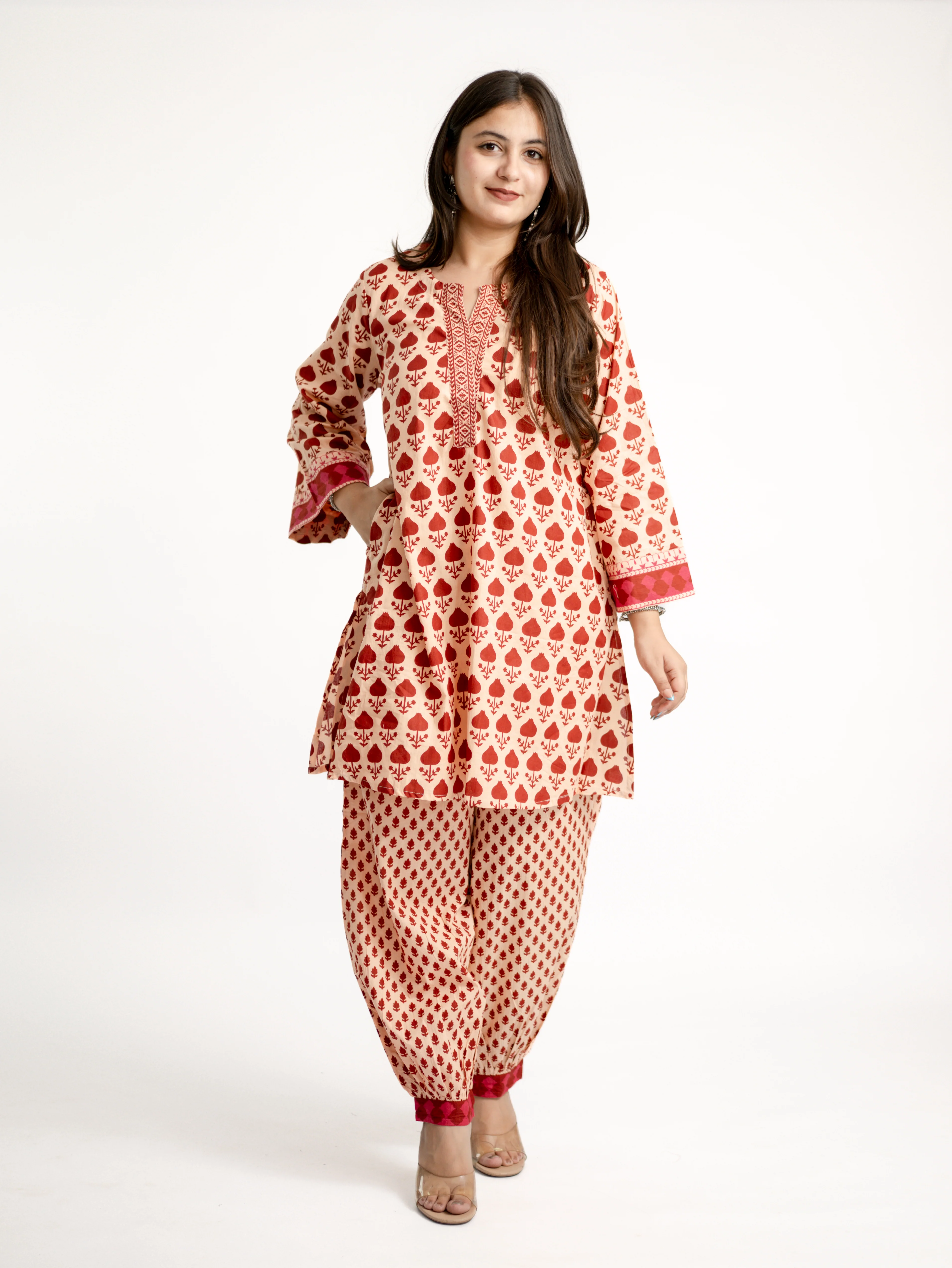 Gul Red Cotton Handblock Coord Set - Image 4