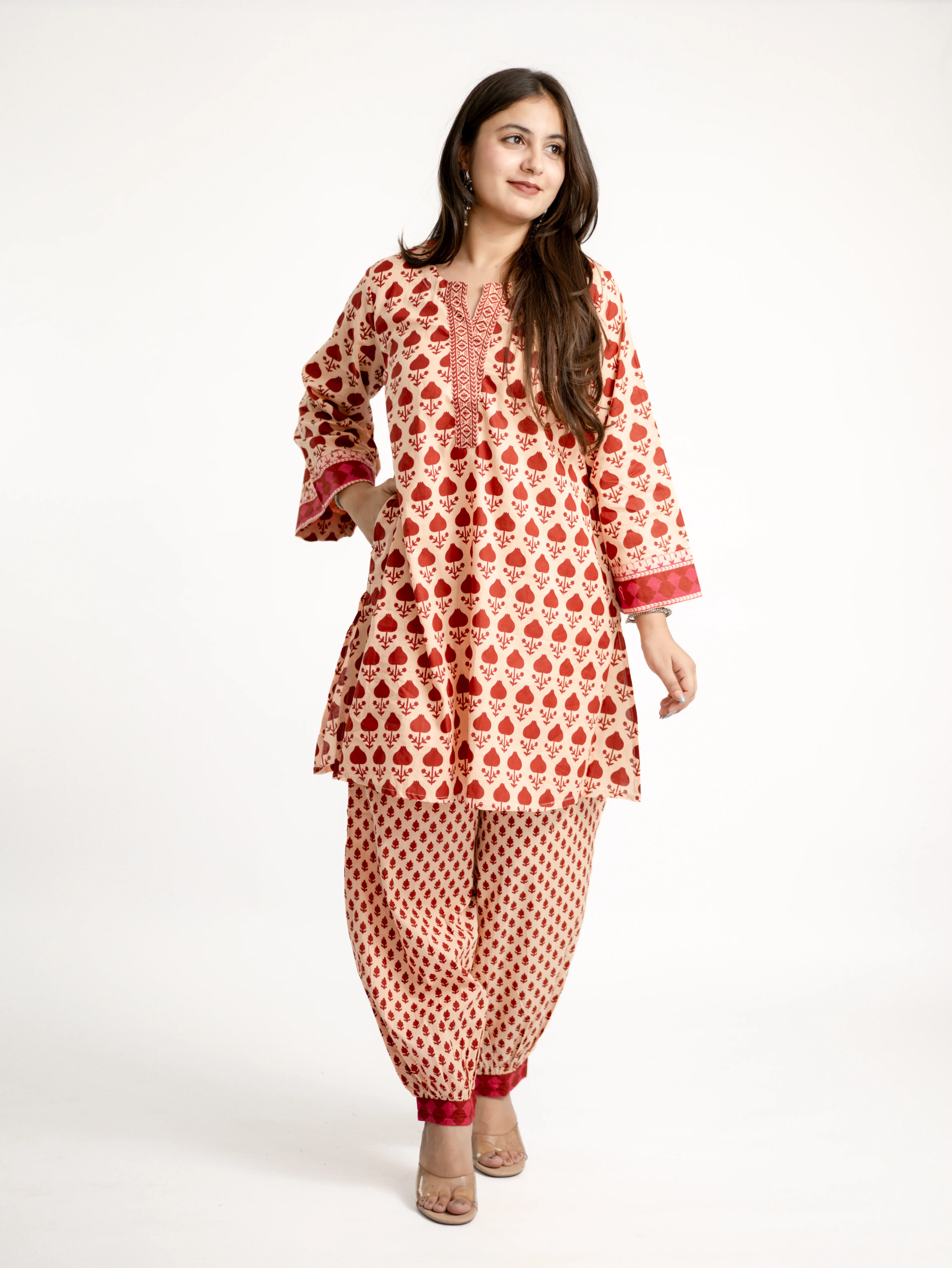 Gul Red Cotton Handblock Coord Set - Image 5
