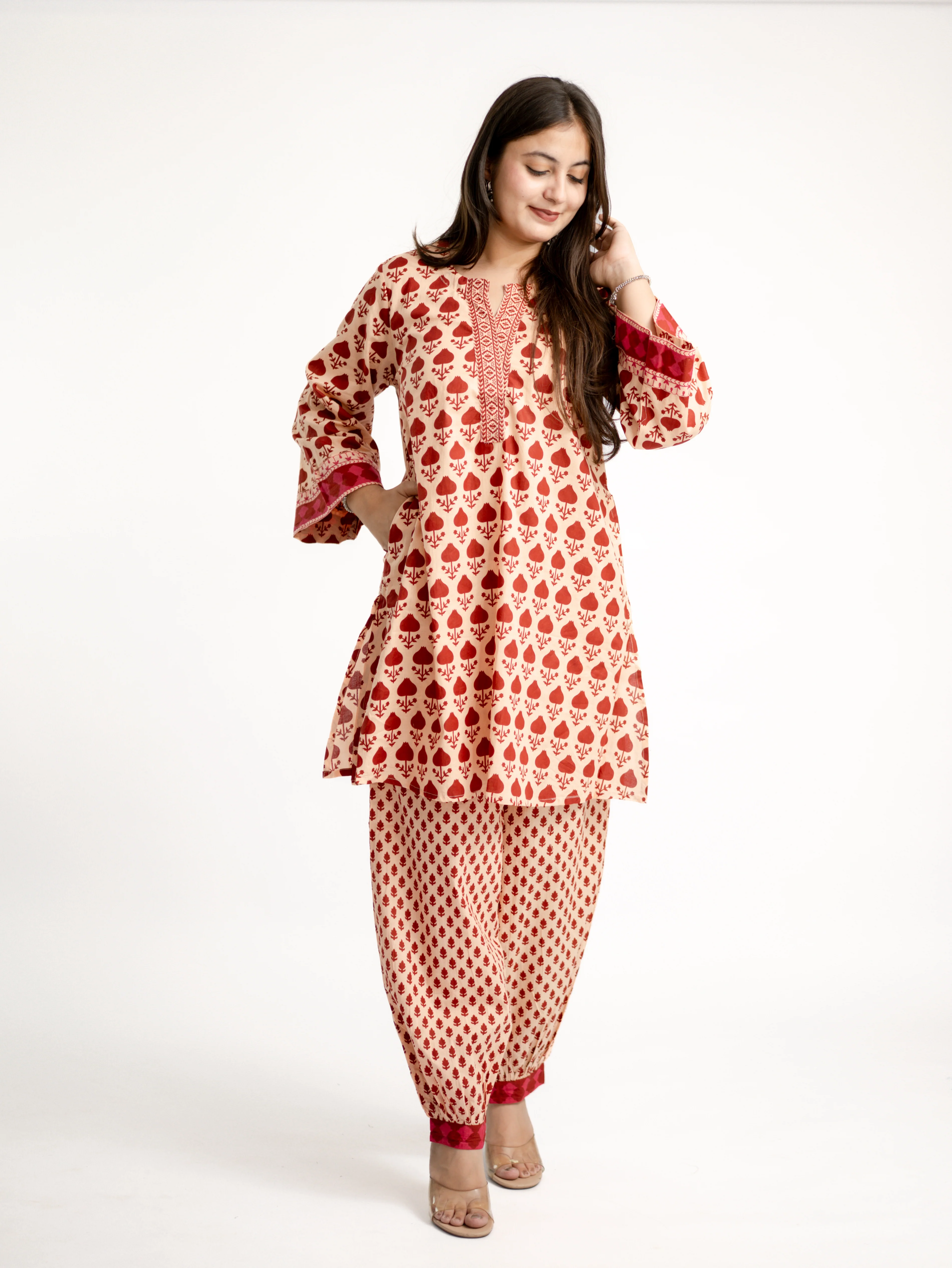 Gul Red Cotton Handblock Coord Set - Image 6