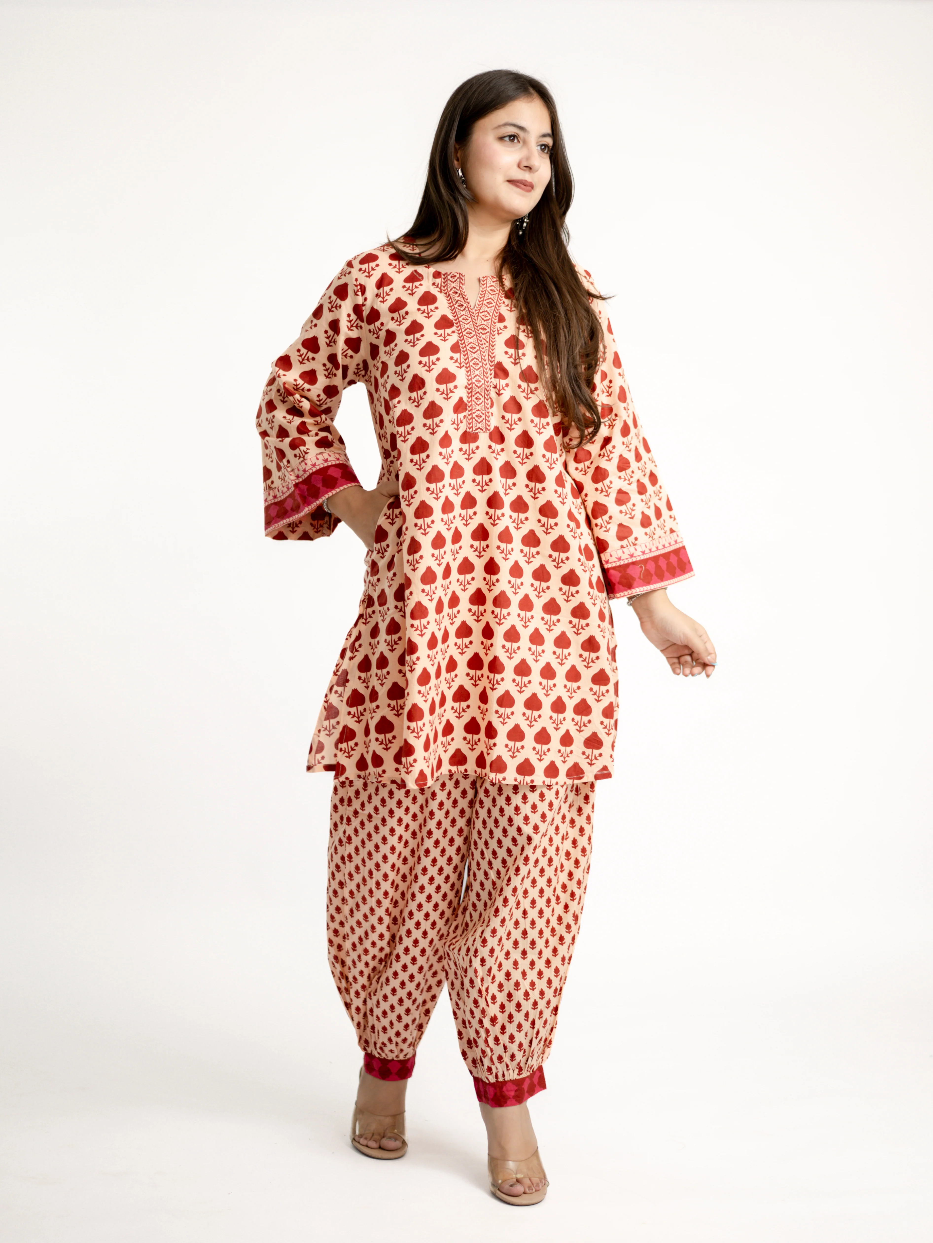 Gul Red Cotton Handblock Coord Set - Image 8