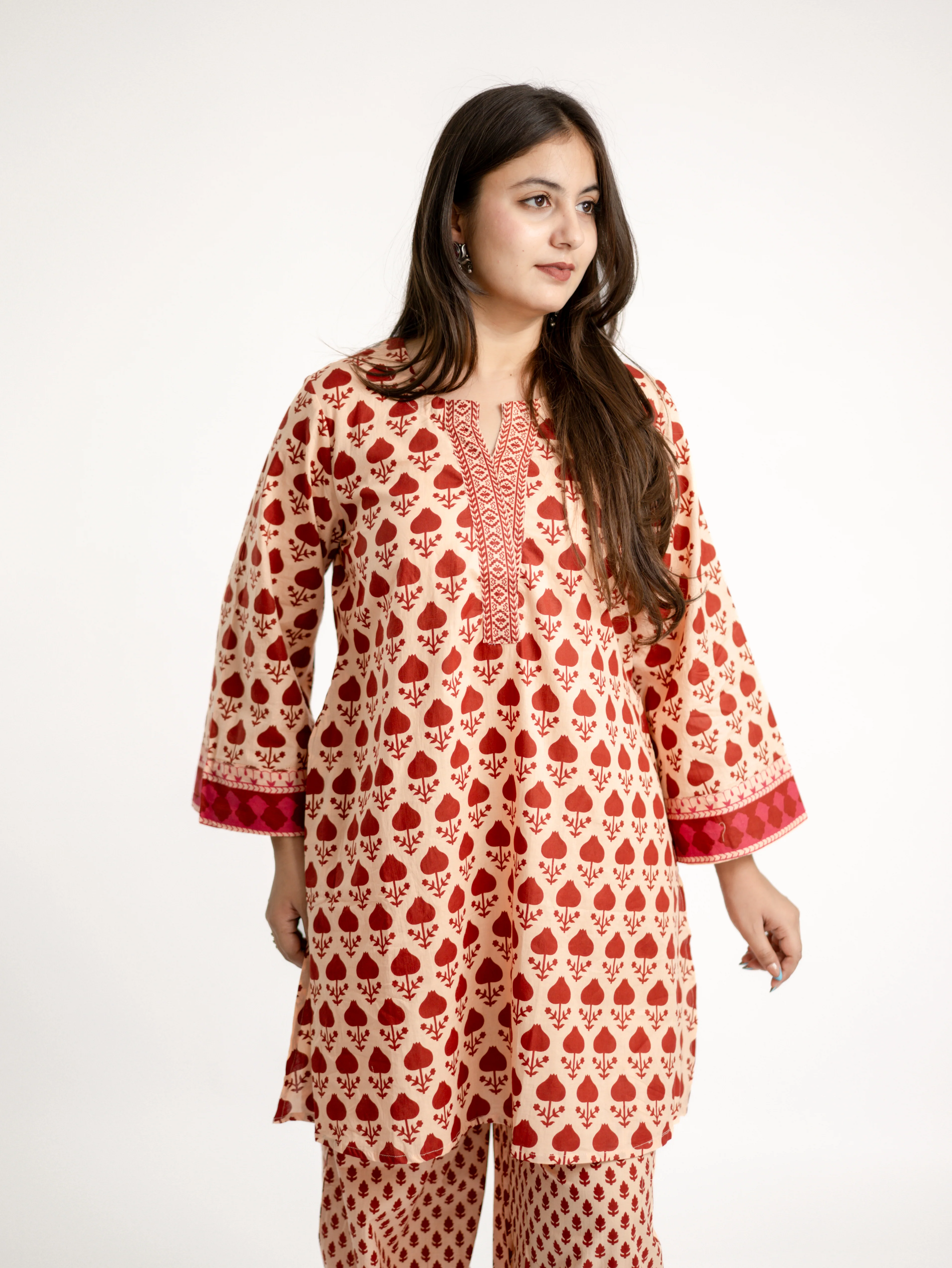 Gul Red Cotton Handblock Coord Set - Image 9