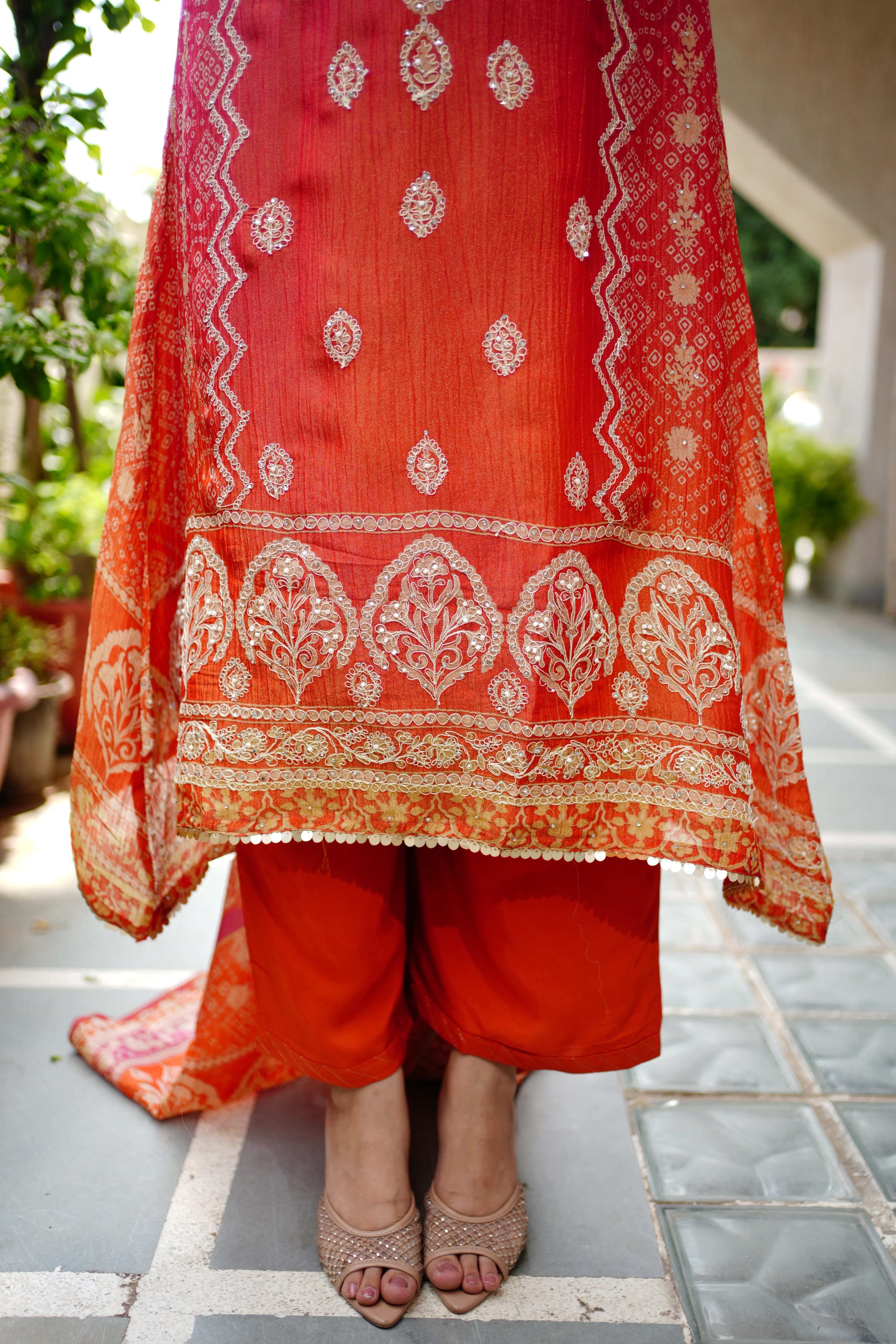 Rehana Asymmetric Shimmer Tissue Embroidered Pant Set - Image 5