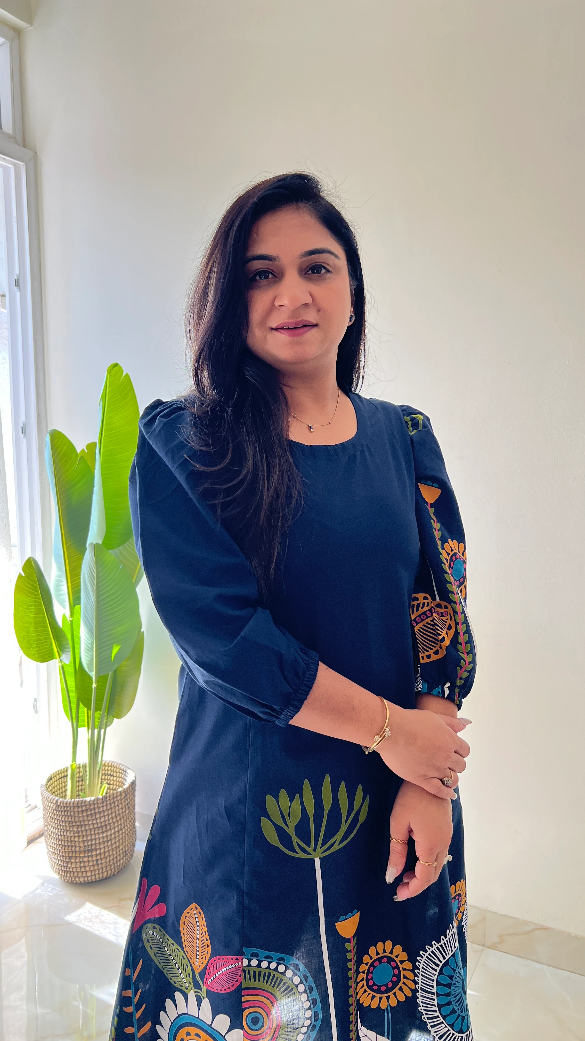 Reva Blue Cotton Floral A-line Kurta - Image 7