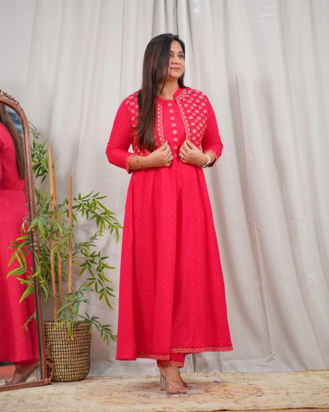 Ruhani Embroidered Anarkali Pant Set with Jacket - Image 4
