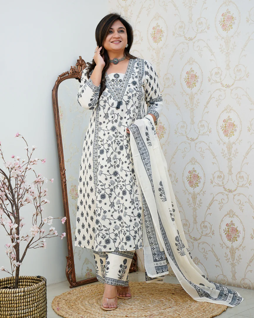 Ruhi Cotton Embroidered A-line Divider set - Image 5