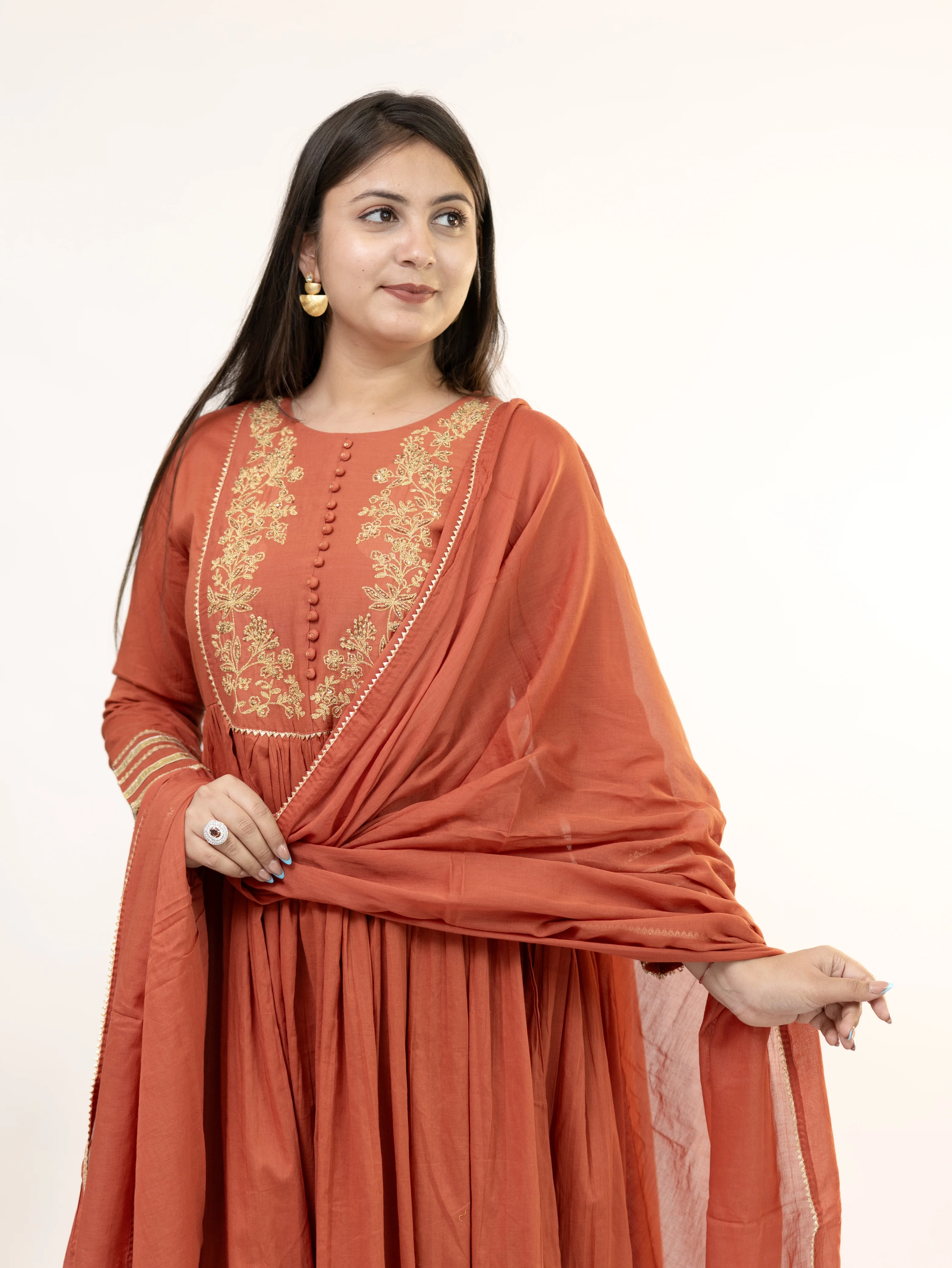 Aarya Rust Mul Cotton Embroidered Gotta Detailed Dupatta Set - Image 7