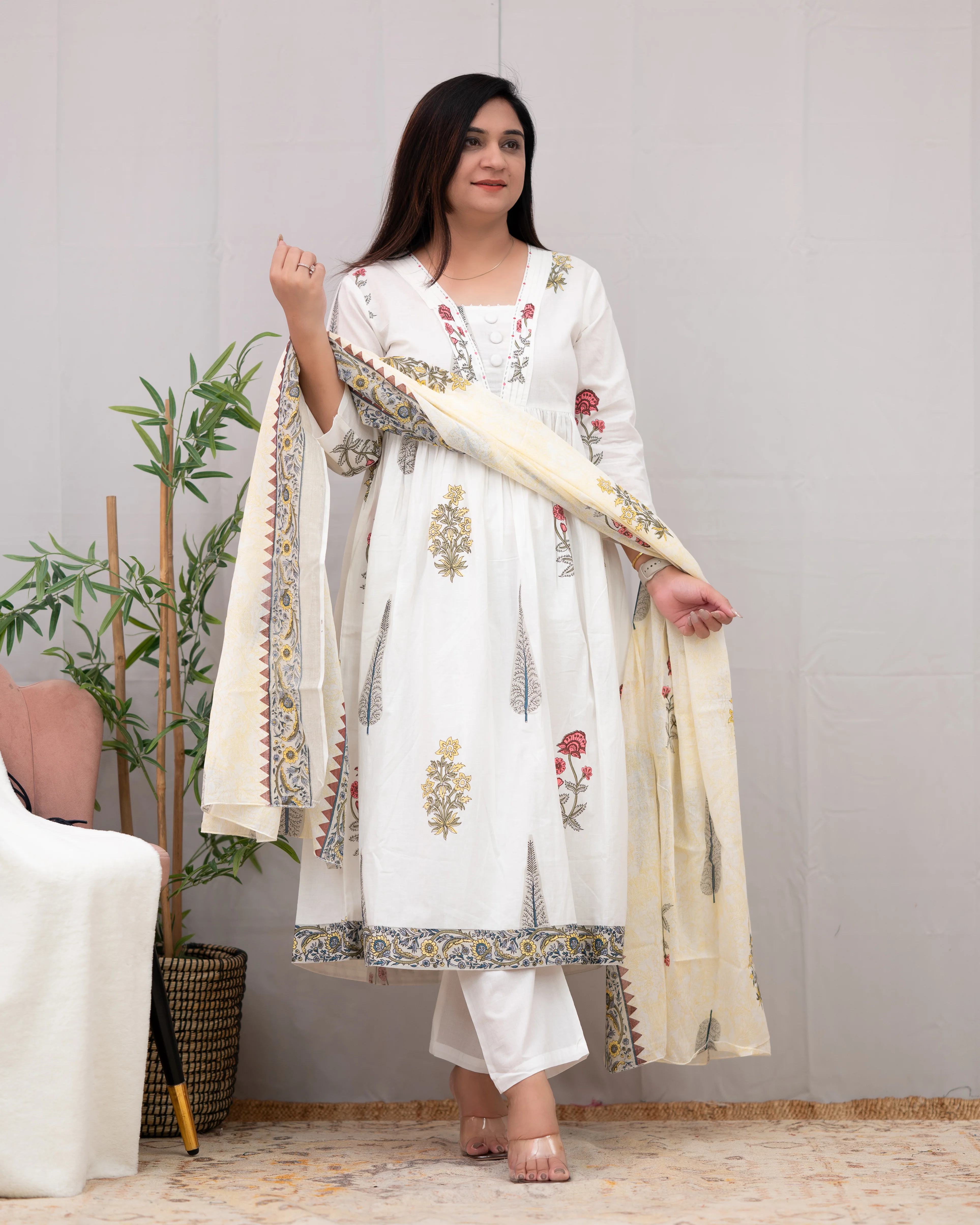 Samiksha Handblock Premium Cotton A-line Pant Set - Image 7