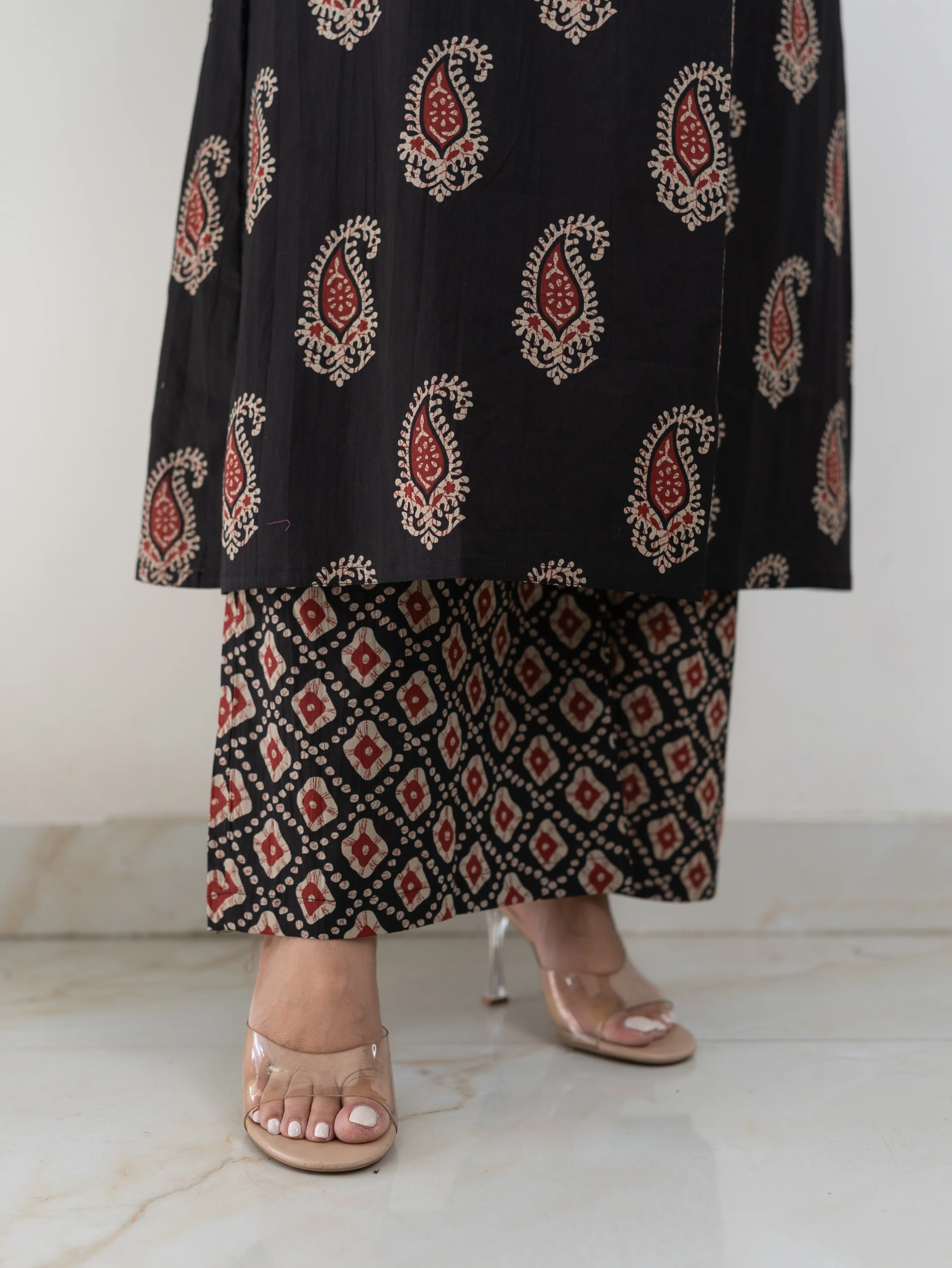 Sara Black Cotton Handblock A-line Kurta Set - Image 11