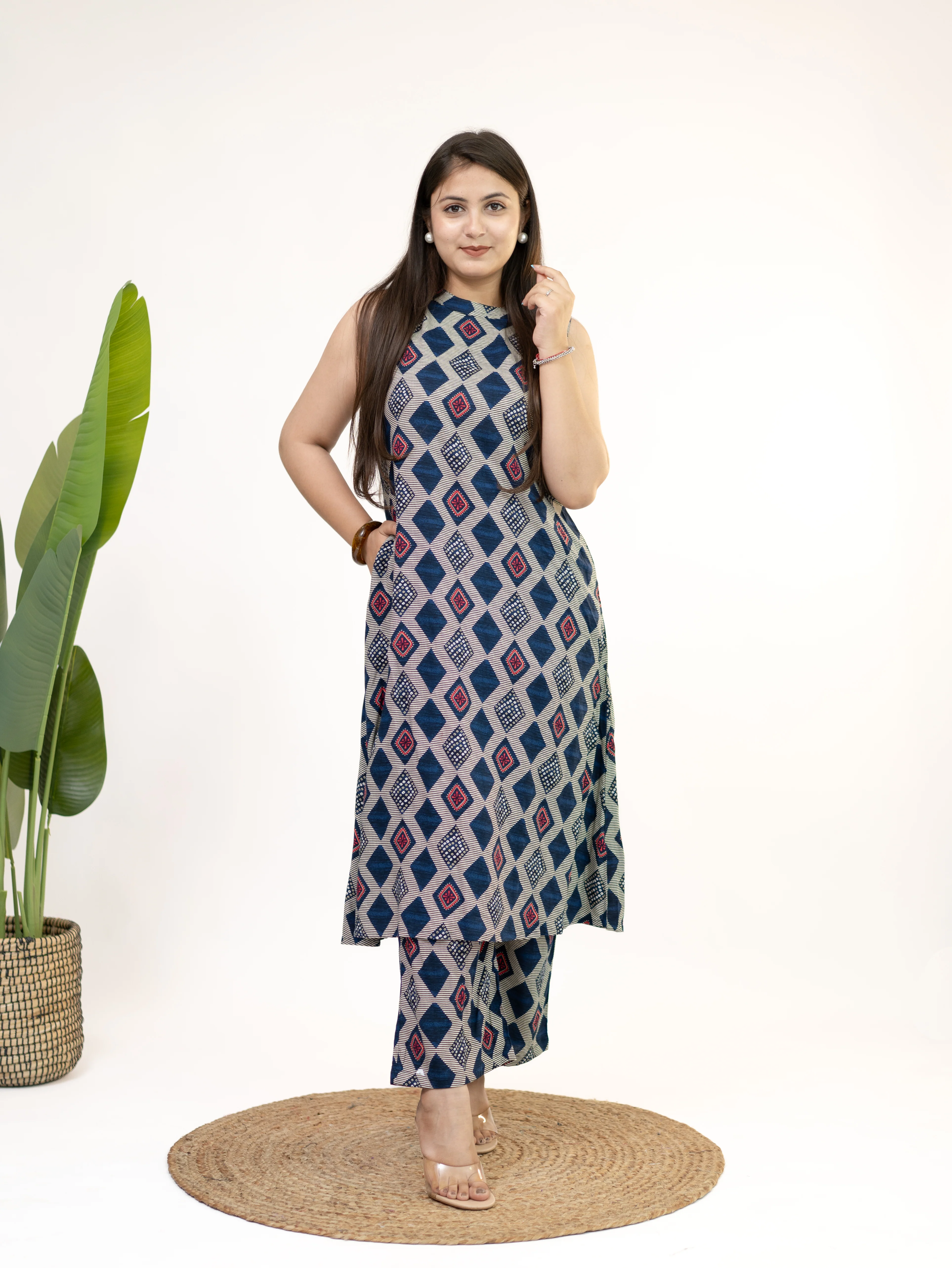Sarya Blue Diamond Rayon A-line Coord Set - Image 3