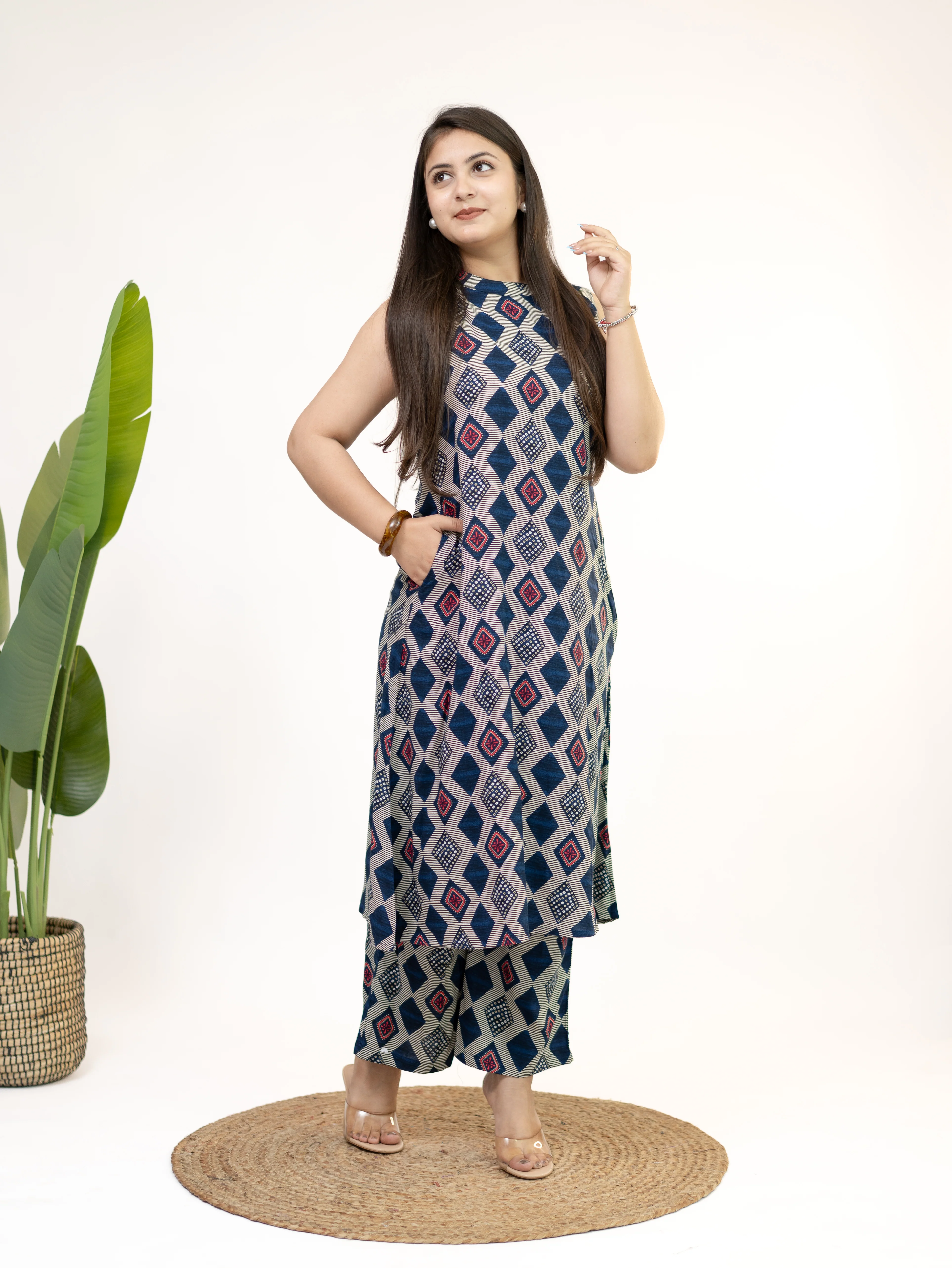 Sarya Blue Diamond Rayon A-line Coord Set - Image 6