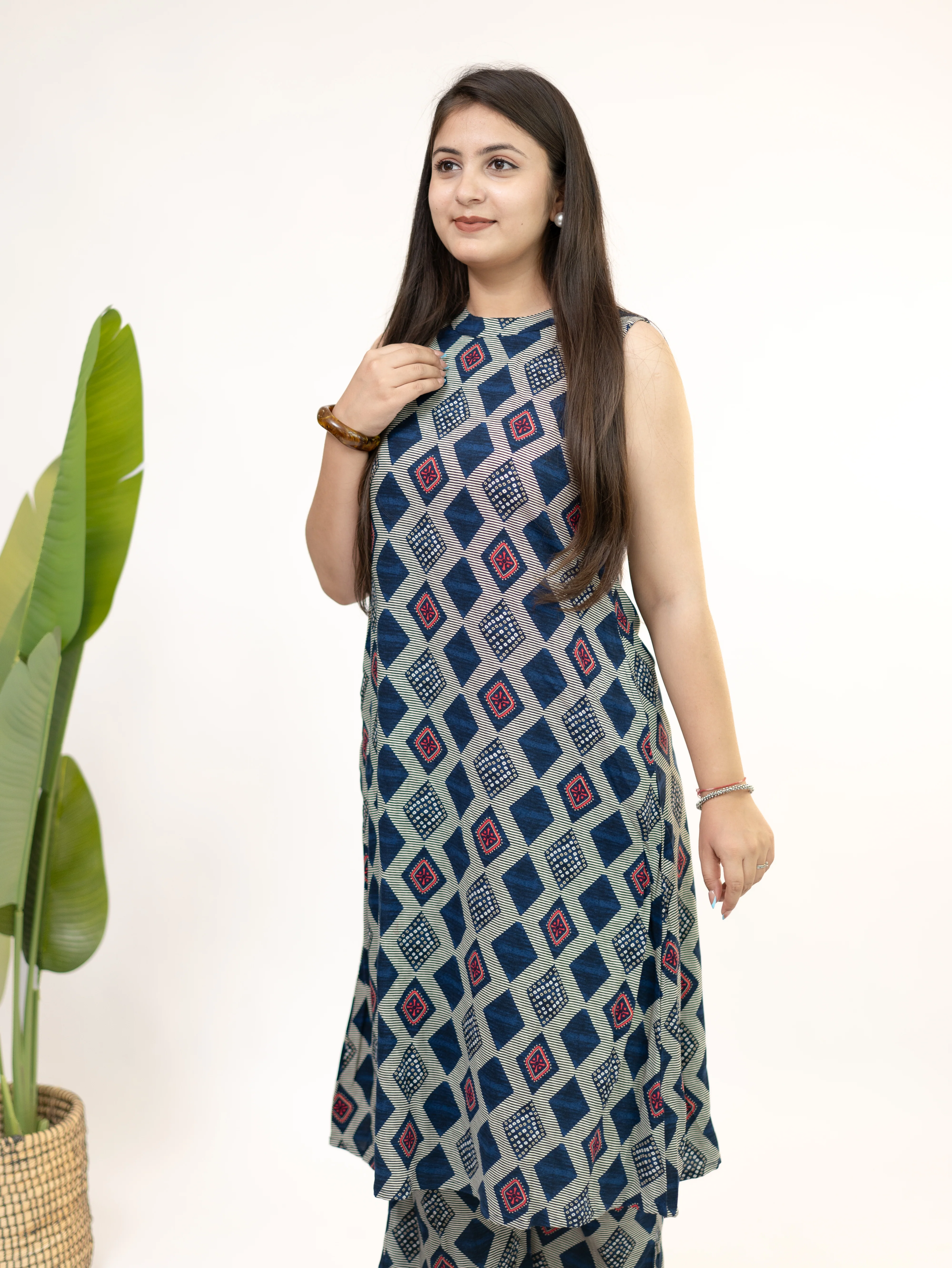 Sarya Blue Diamond Rayon A-line Coord Set - Image 8