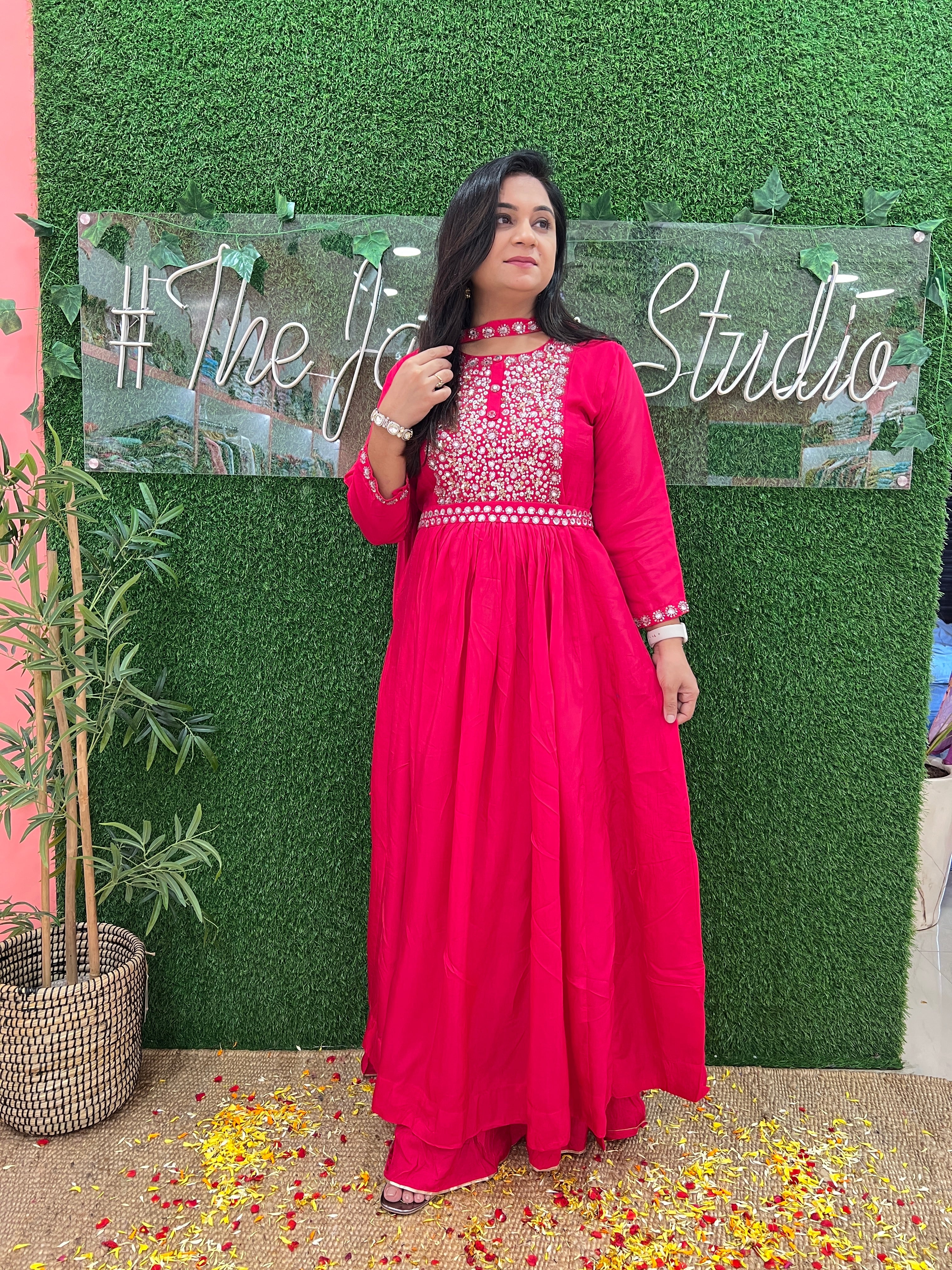 Seher Pink Hand Embroidered Muslin Long Gown