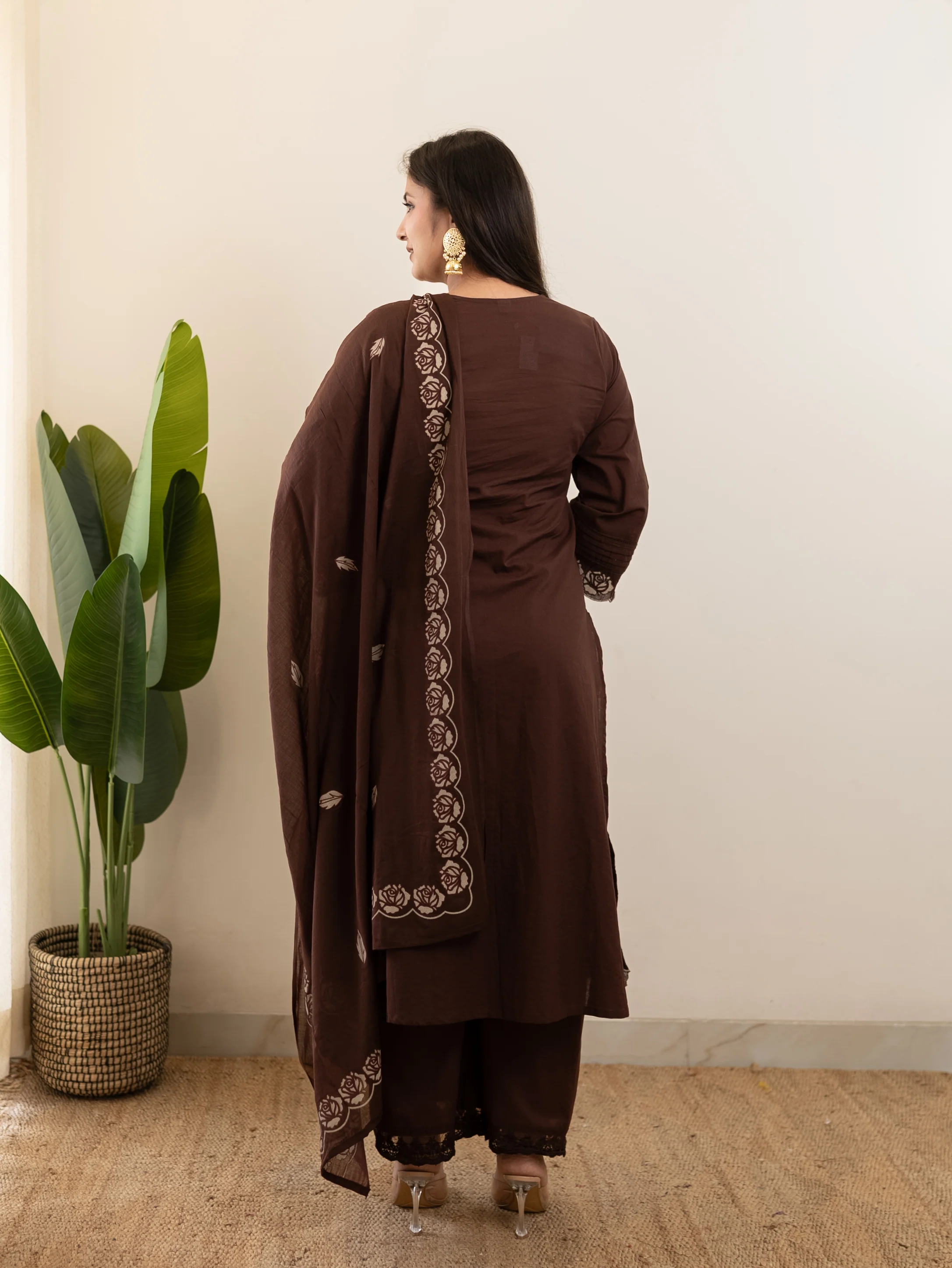 Sejal Brown Cotton Cutwork Applique HandEmbroidered Pant set - Image 5