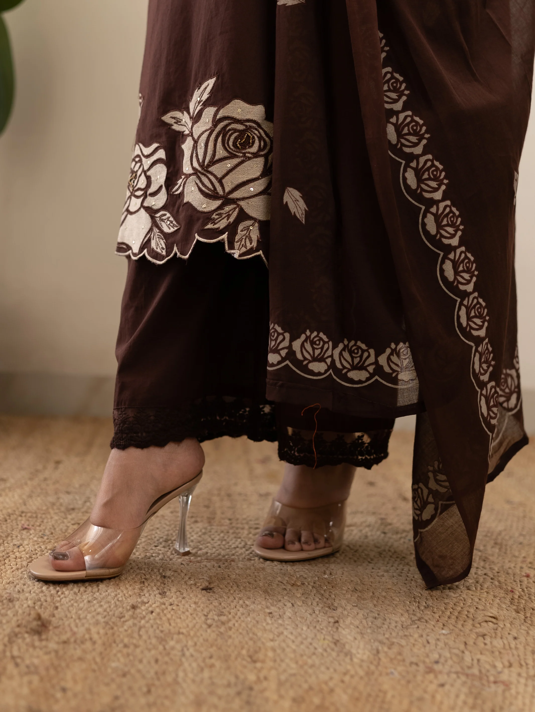 Sejal Brown Cotton Cutwork Applique HandEmbroidered Pant set - Image 7