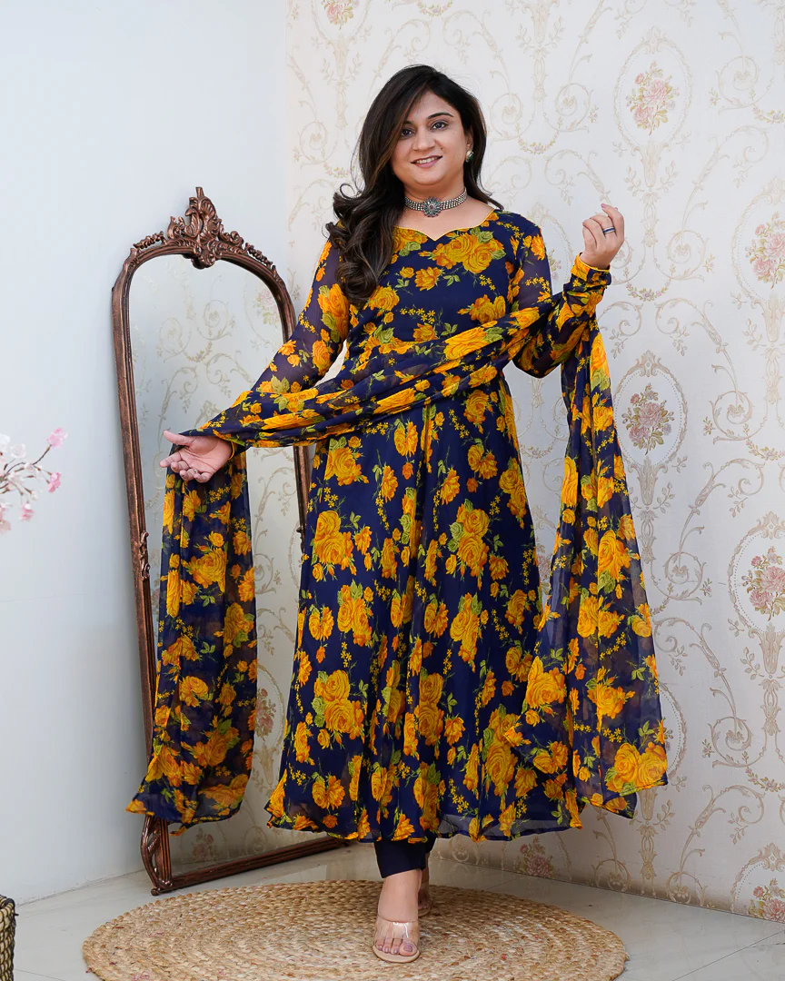 Shibani Floral Chiffon Anarkali Set - Image 8