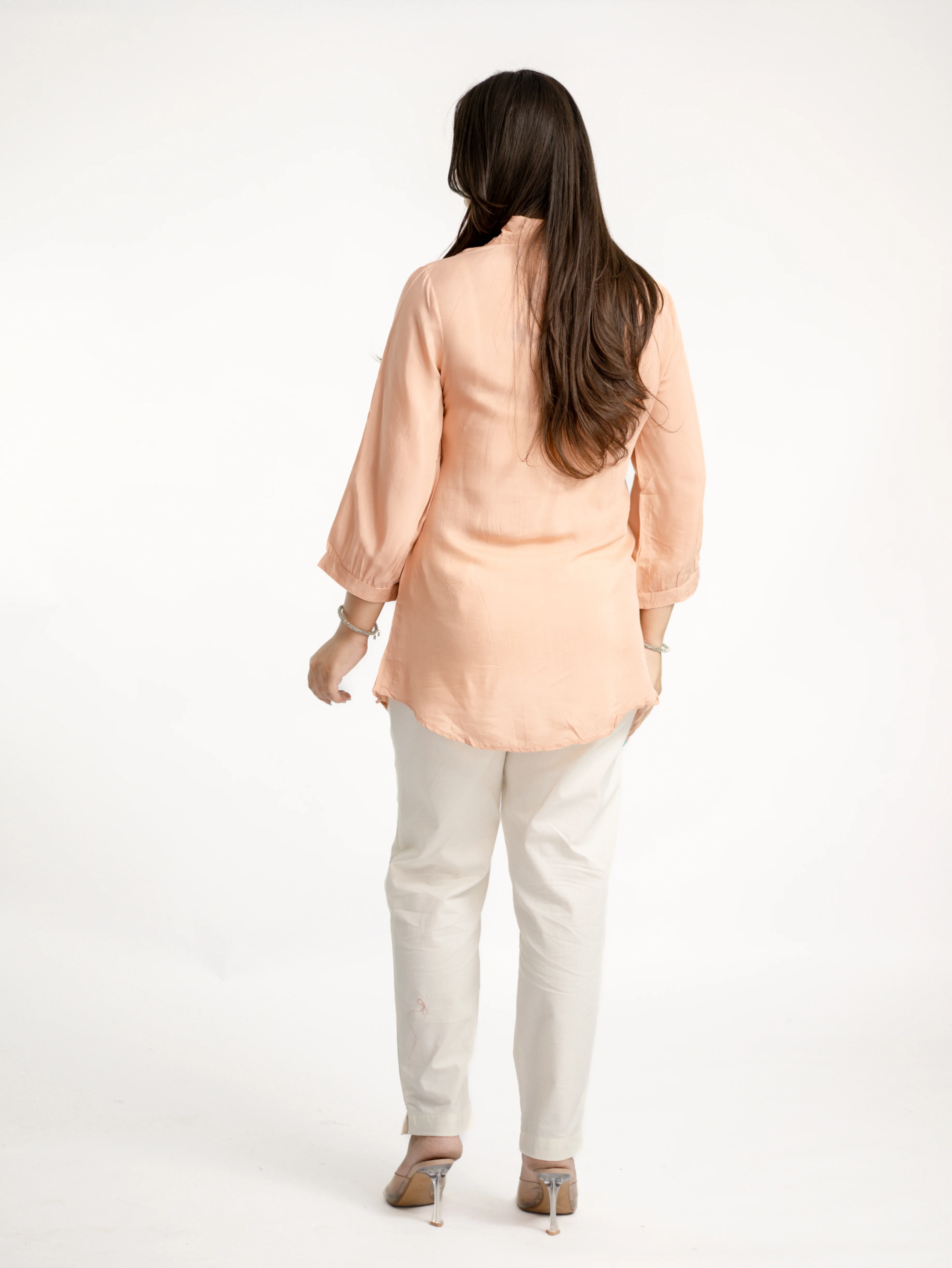 Sirya Peach Muslin Lucknowi Embroidered Short Top - Image 6
