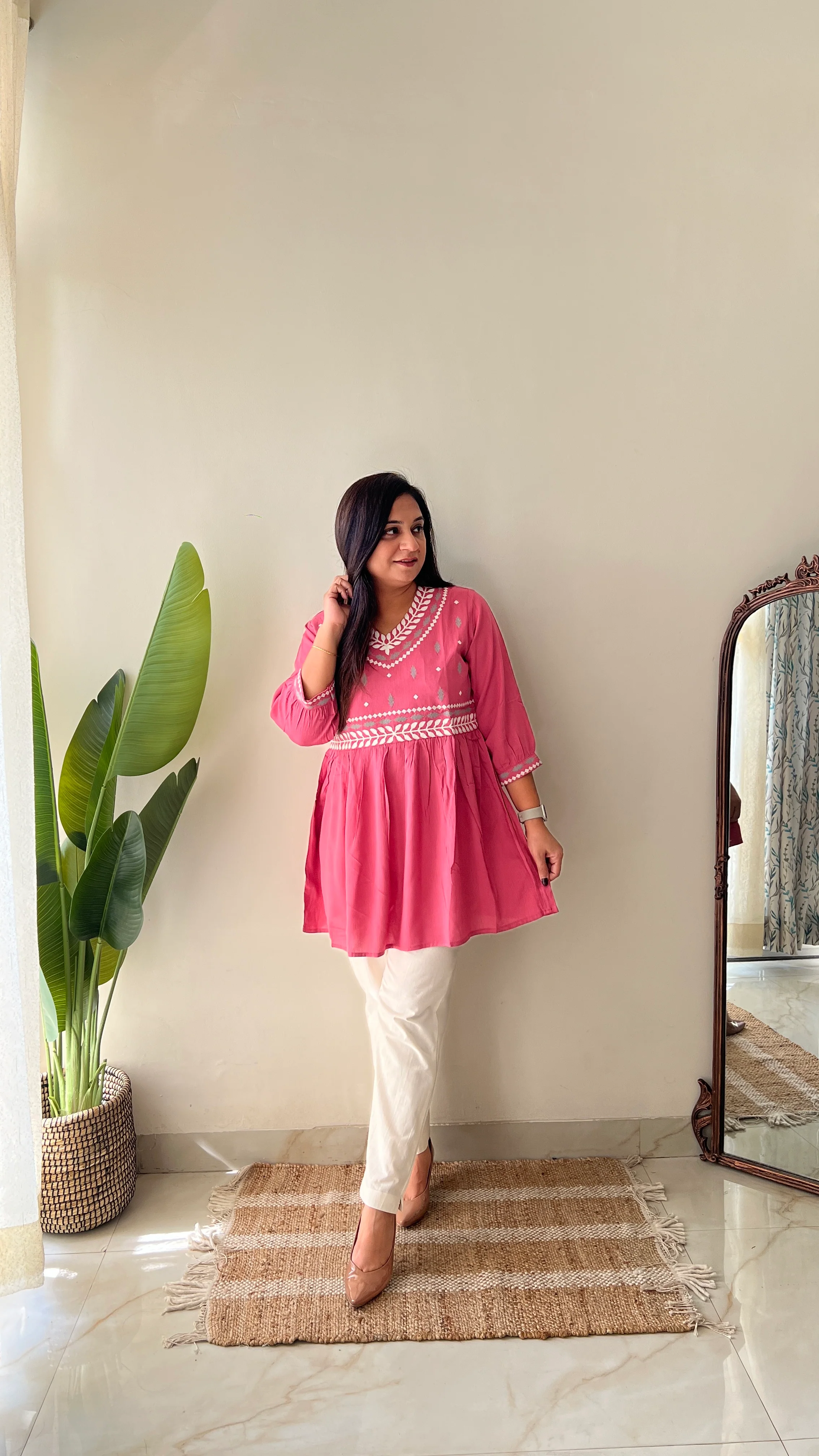 Soha Cotton Embroidered A-line Short Top - Image 15