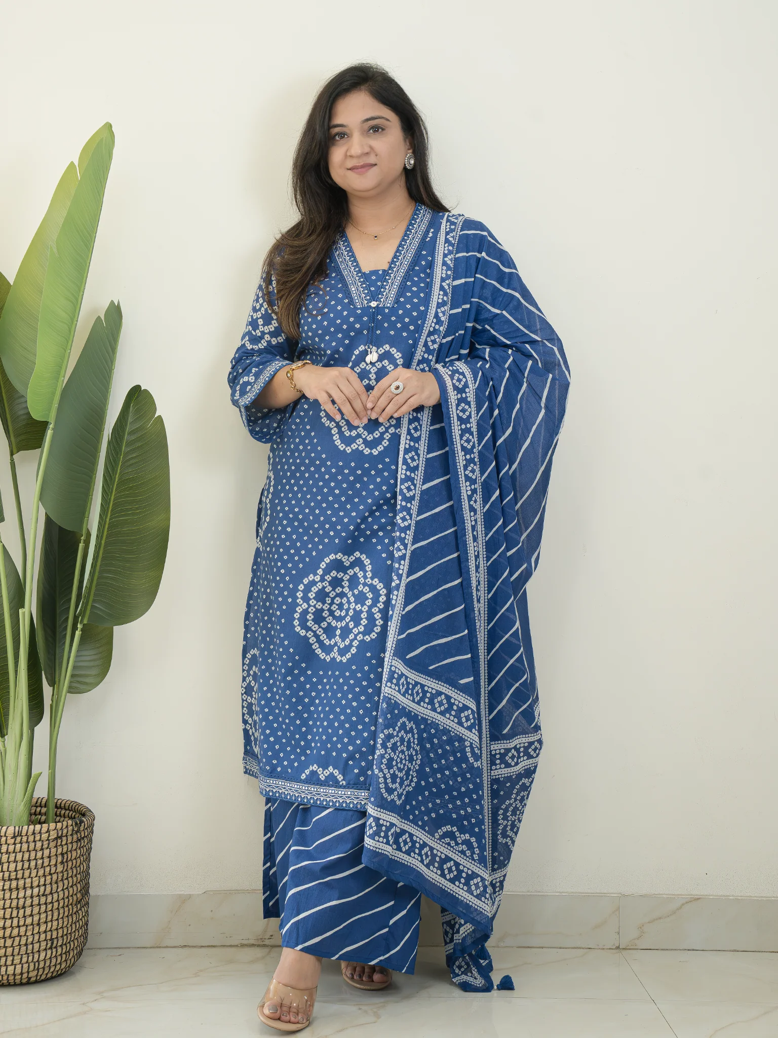 Srisha Blue Cotton Bandhani Leheriya Dupatta Set - Image 3