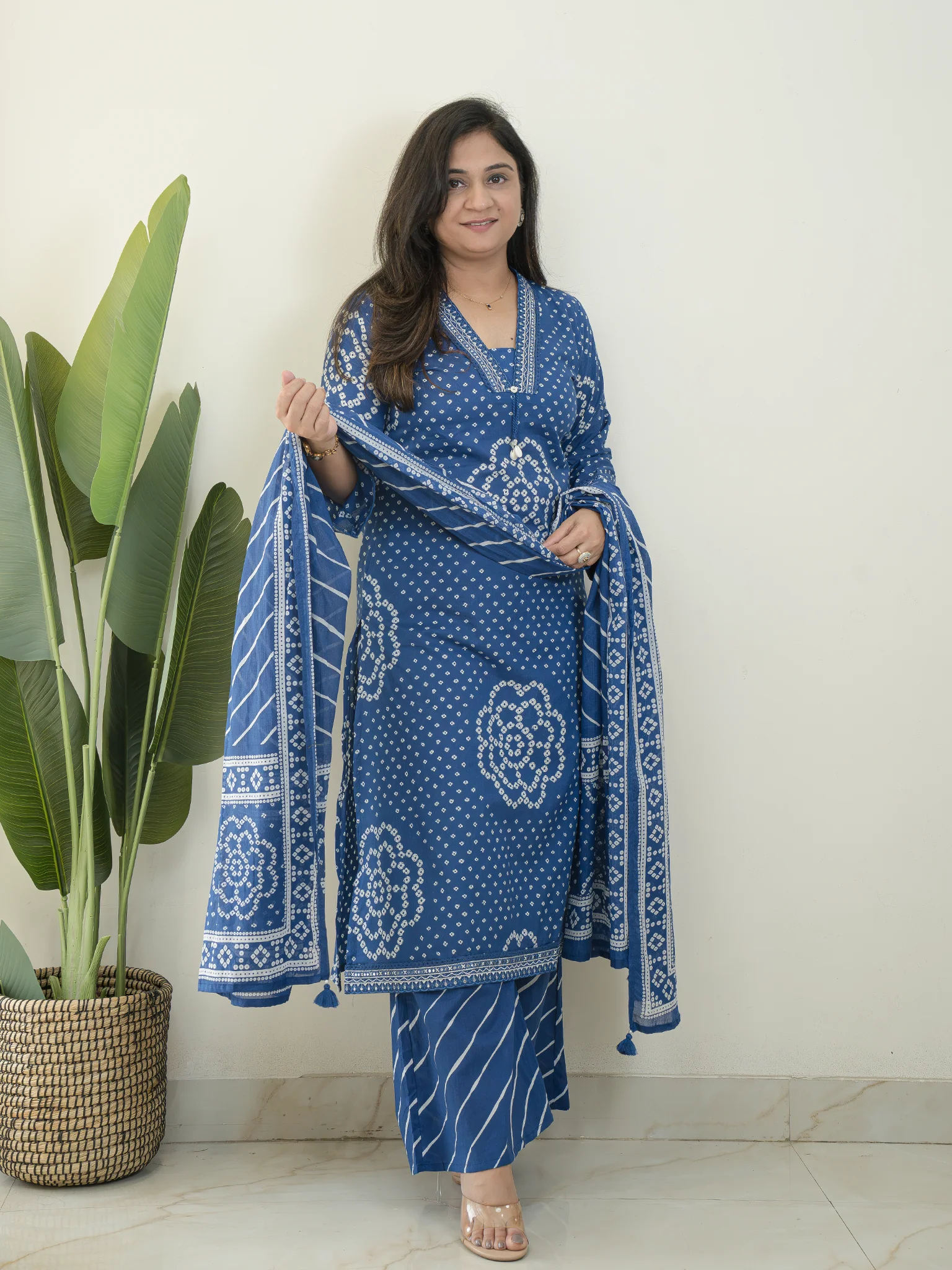 Srisha Blue Cotton Bandhani Leheriya Dupatta Set - Image 4