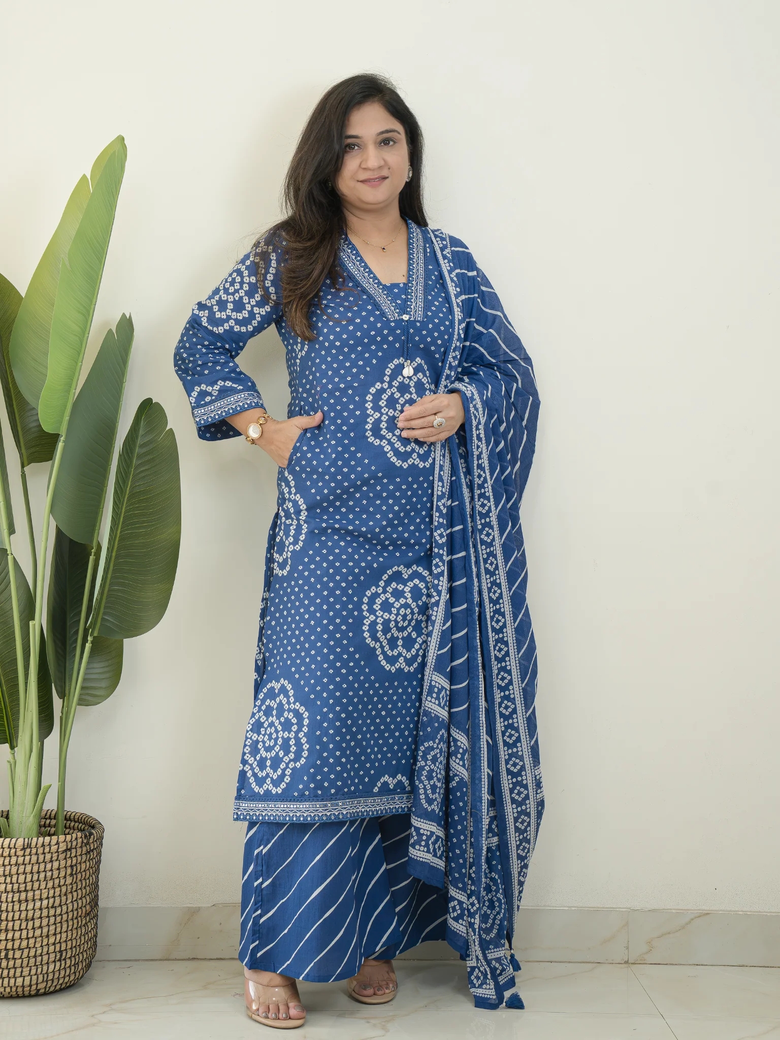 Srisha Blue Cotton Bandhani Leheriya Dupatta Set - Image 5