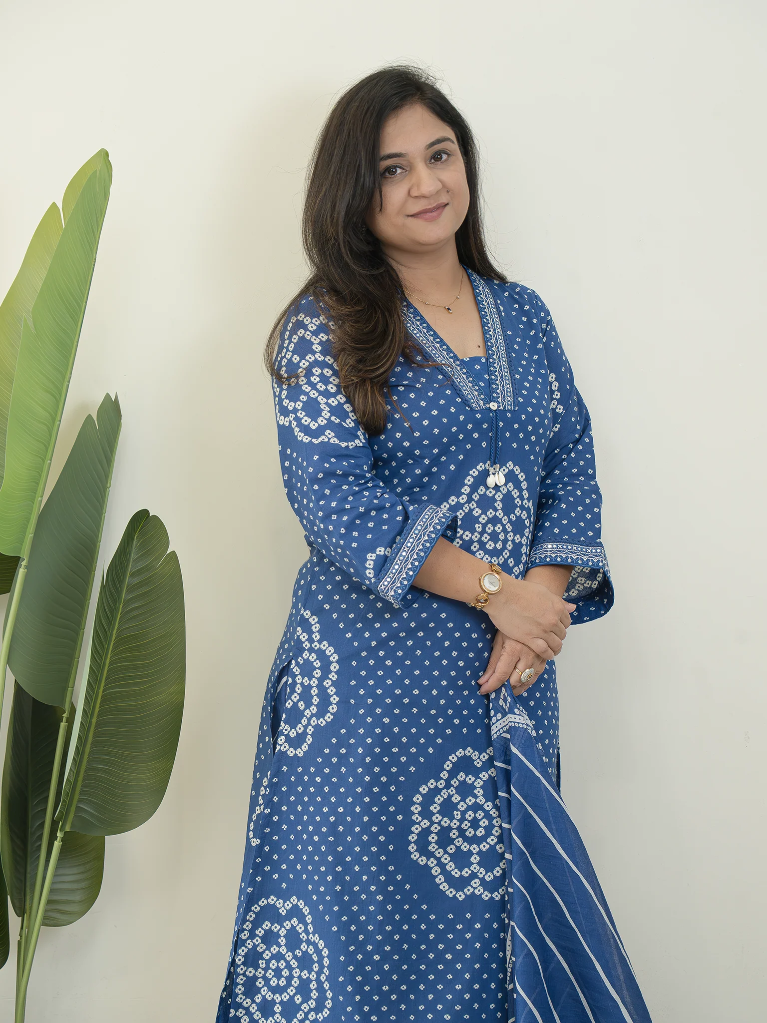 Srisha Blue Cotton Bandhani Leheriya Dupatta Set - Image 6