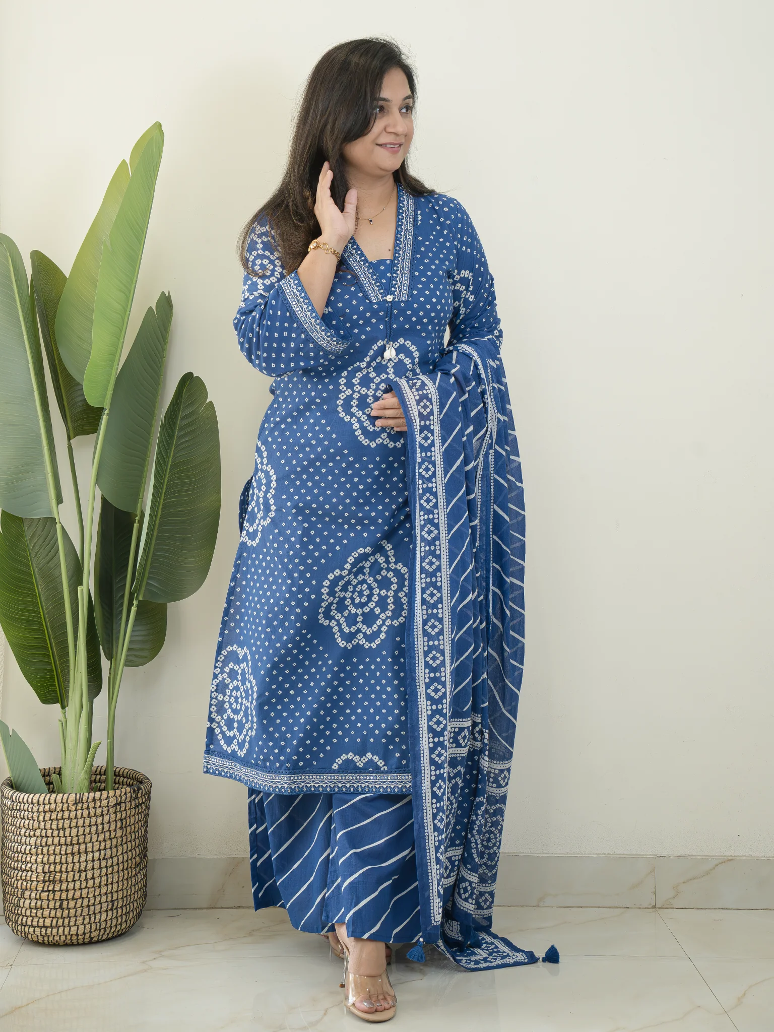 Srisha Blue Cotton Bandhani Leheriya Dupatta Set - Image 9