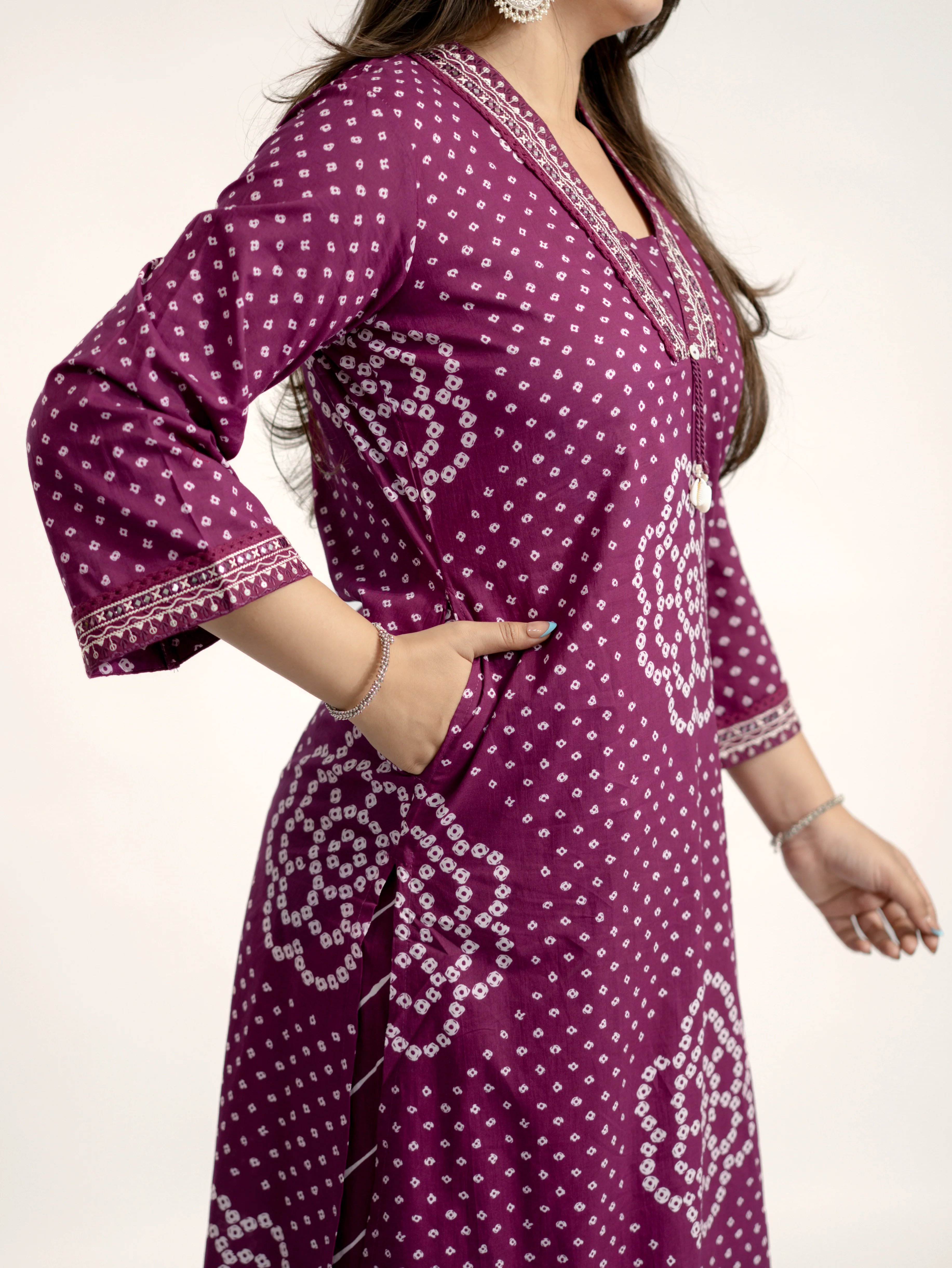 Srisha Wine Cotton Bandhani Leheriya Dupatta Set - Image 12