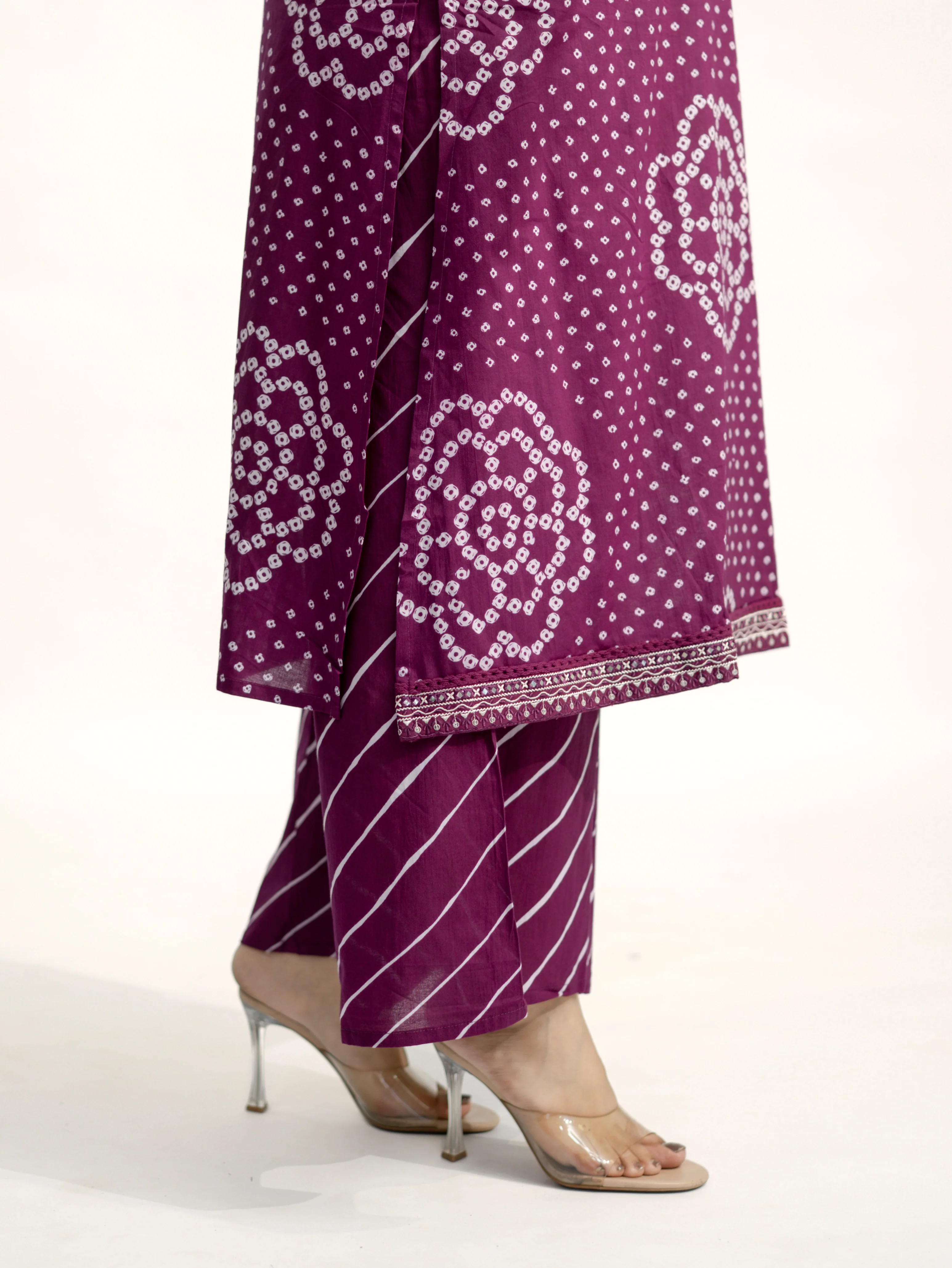 Srisha Wine Cotton Bandhani Leheriya Dupatta Set - Image 15