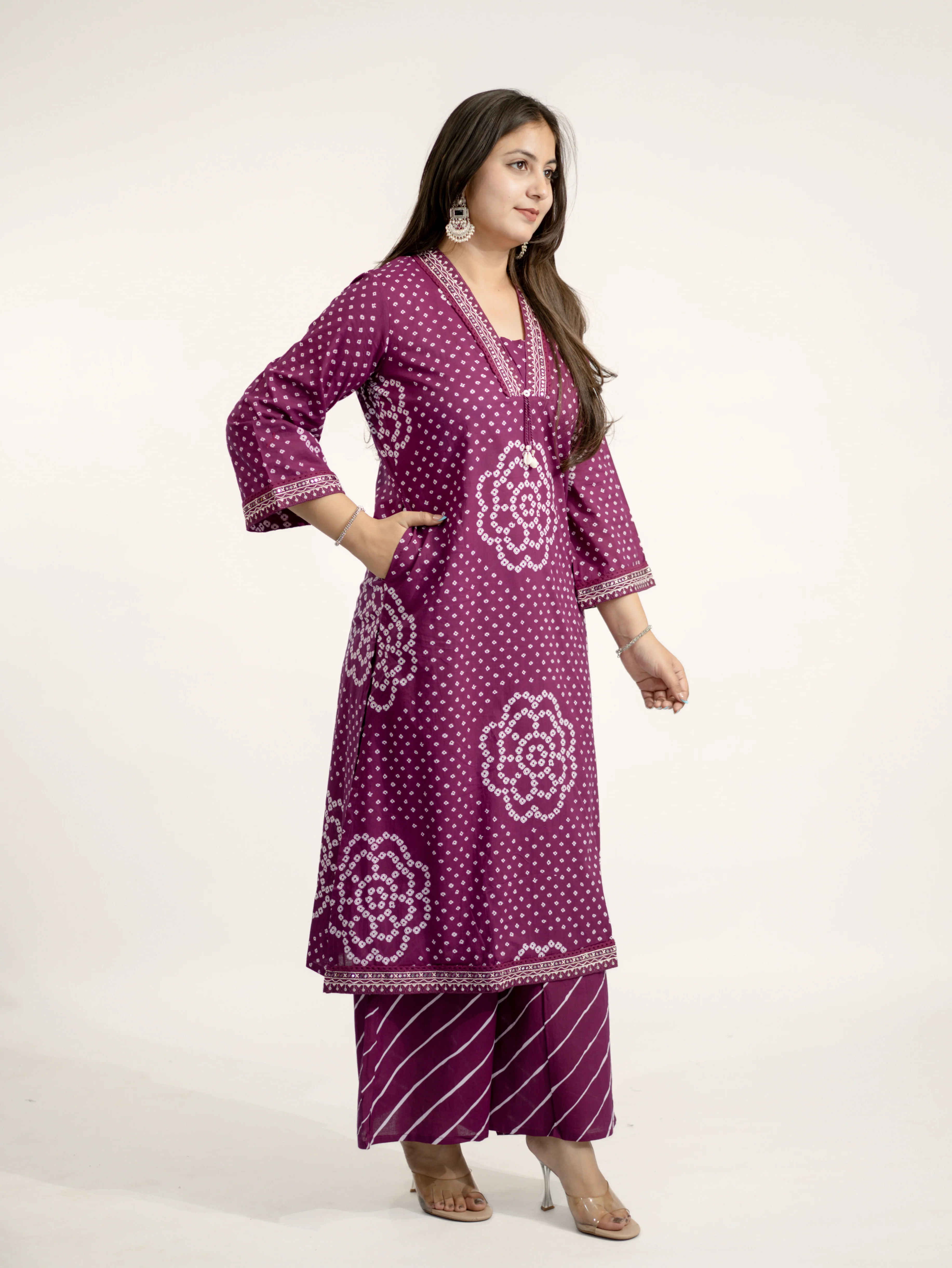 Srisha Wine Cotton Bandhani Leheriya Dupatta Set - Image 16