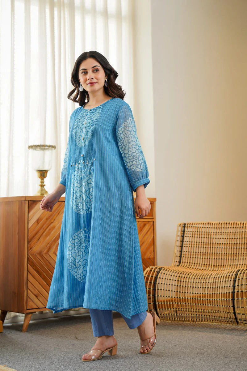 Sudipta Blue Mul Cotton A-line Pant Set