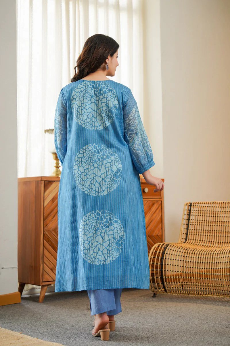 Sudipta Blue Mul Cotton A-line Pant Set - Image 10