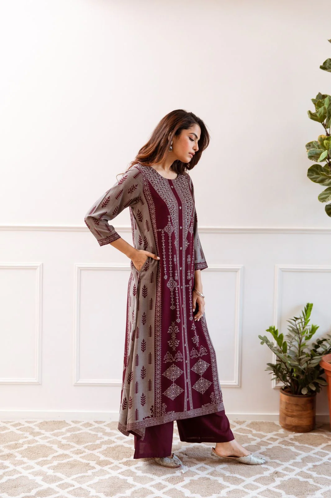 Taara Rayon A-line Handembroidered Plazo Set with Pocket - Image 4