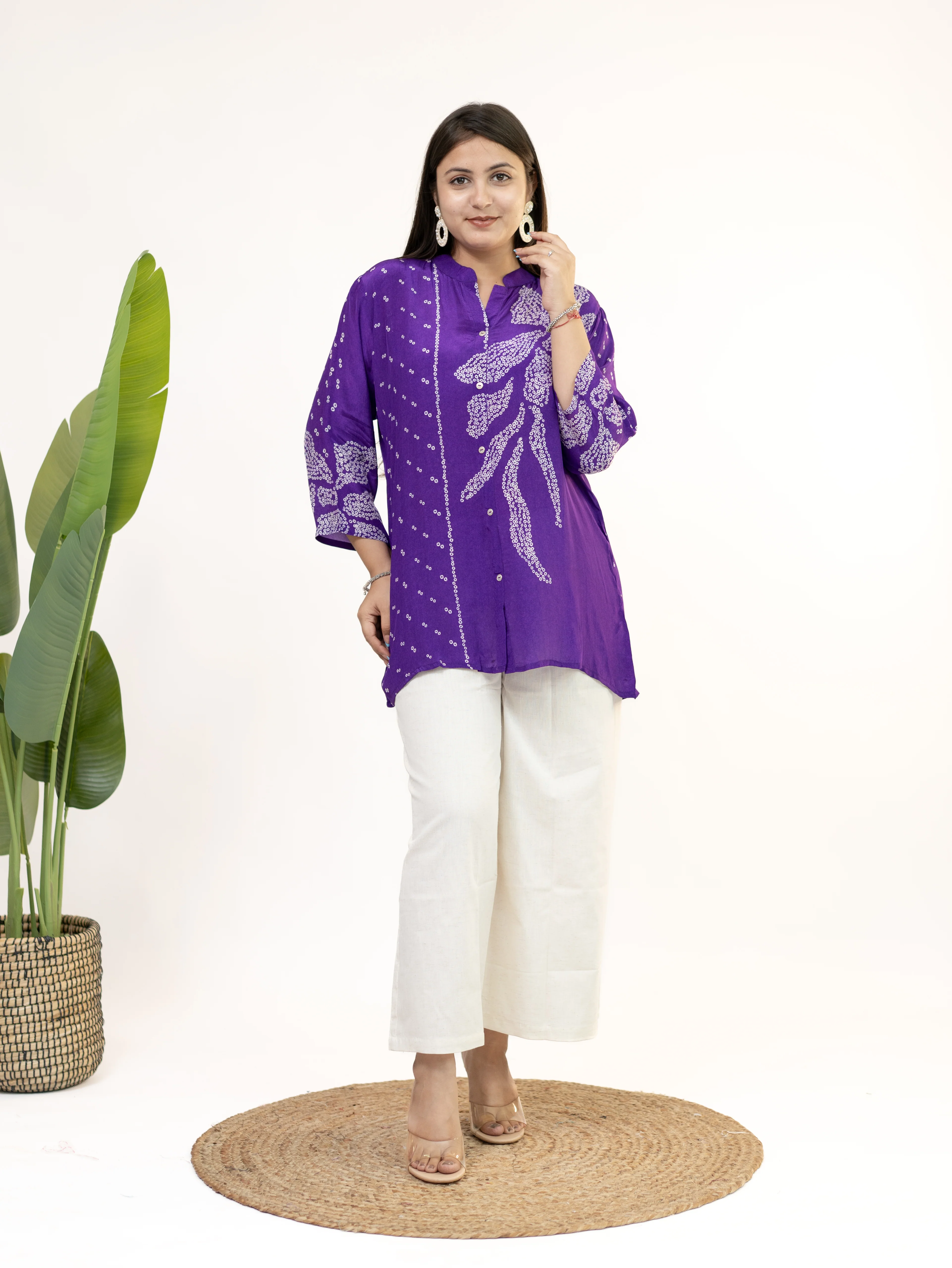 Vaidehi Purple Crepe Bandhani HandDetailed Shirt - Image 3