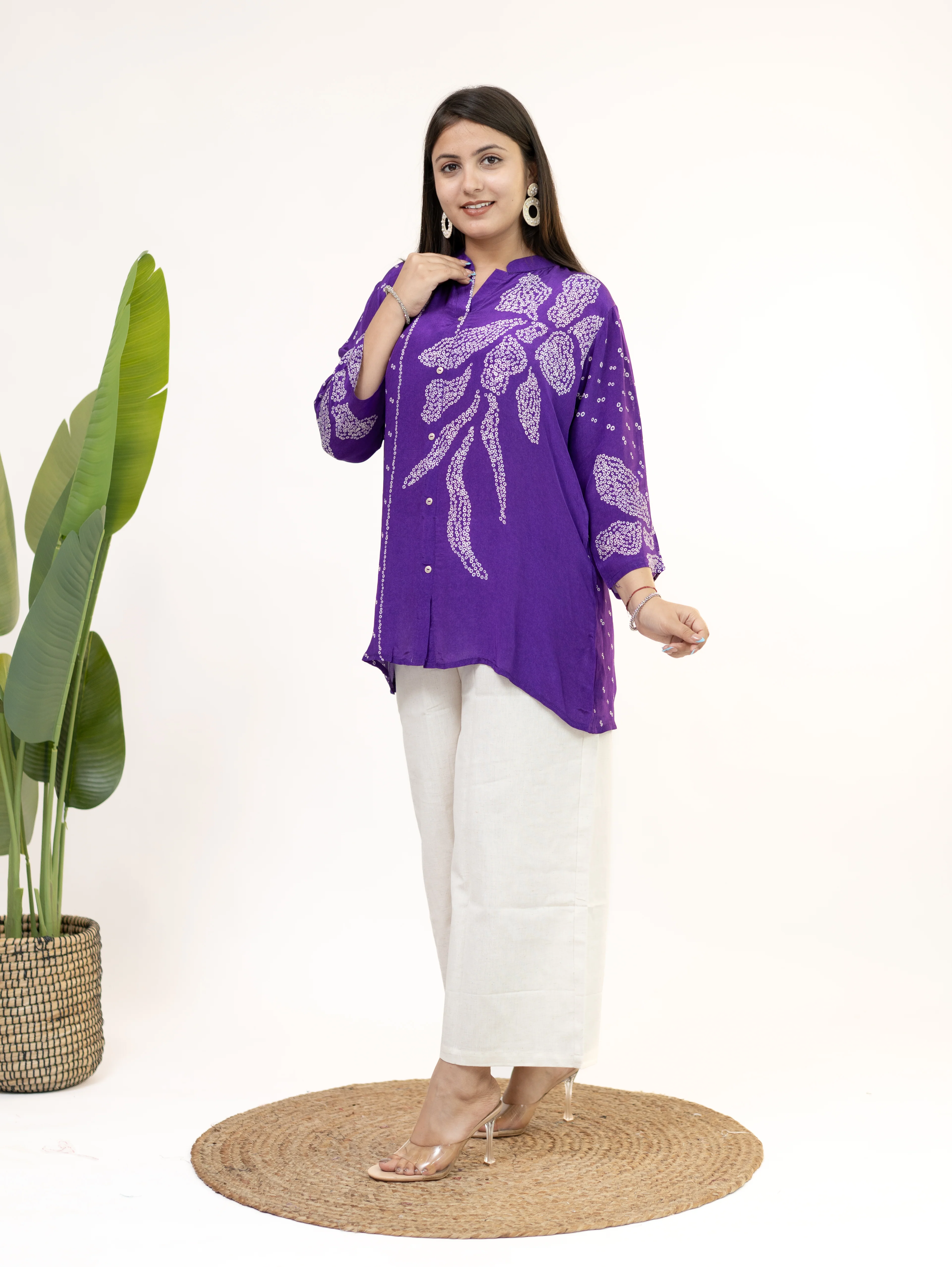 Vaidehi Purple Crepe Bandhani HandDetailed Shirt - Image 4