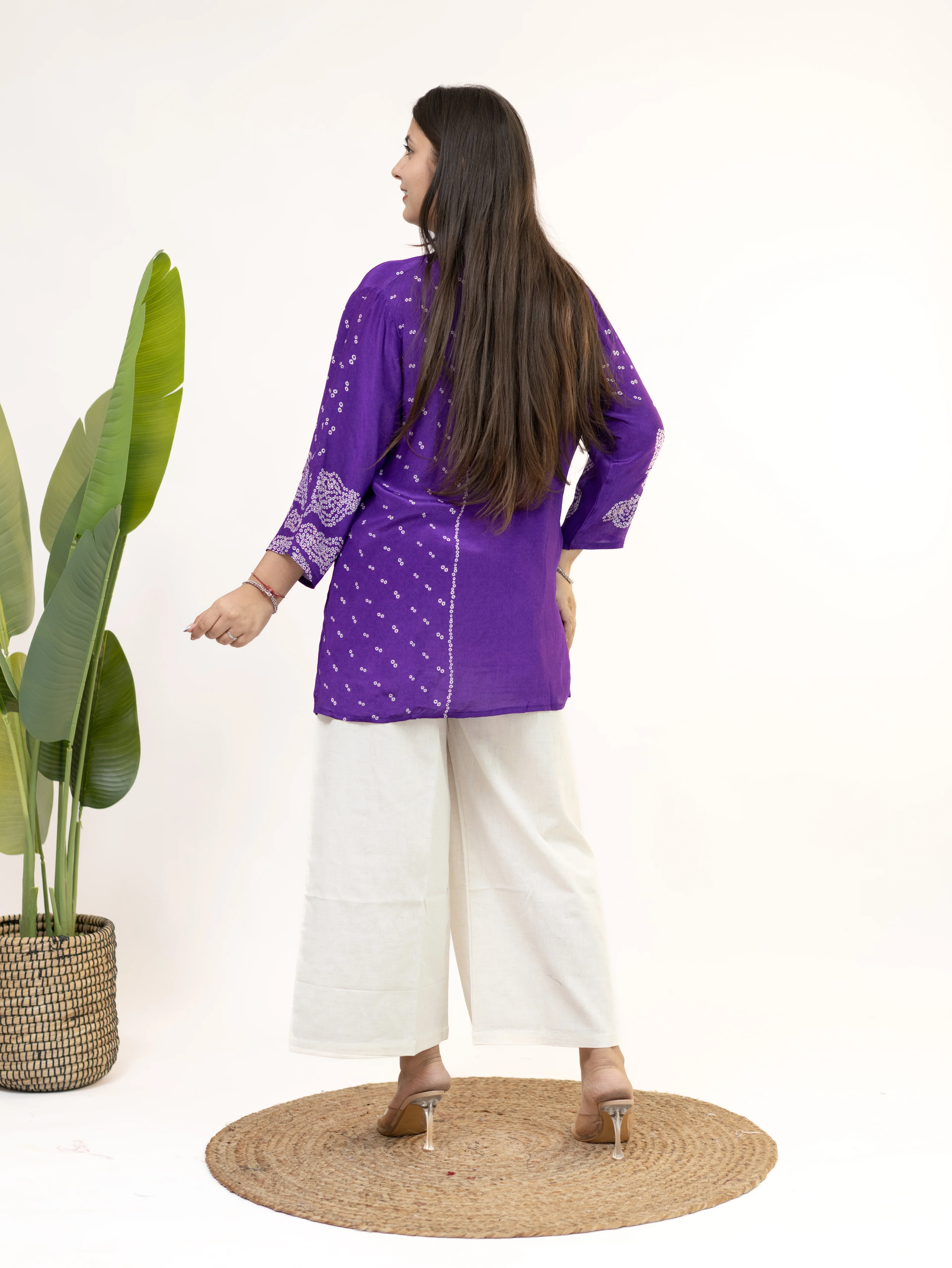 Vaidehi Purple Crepe Bandhani HandDetailed Shirt - Image 5