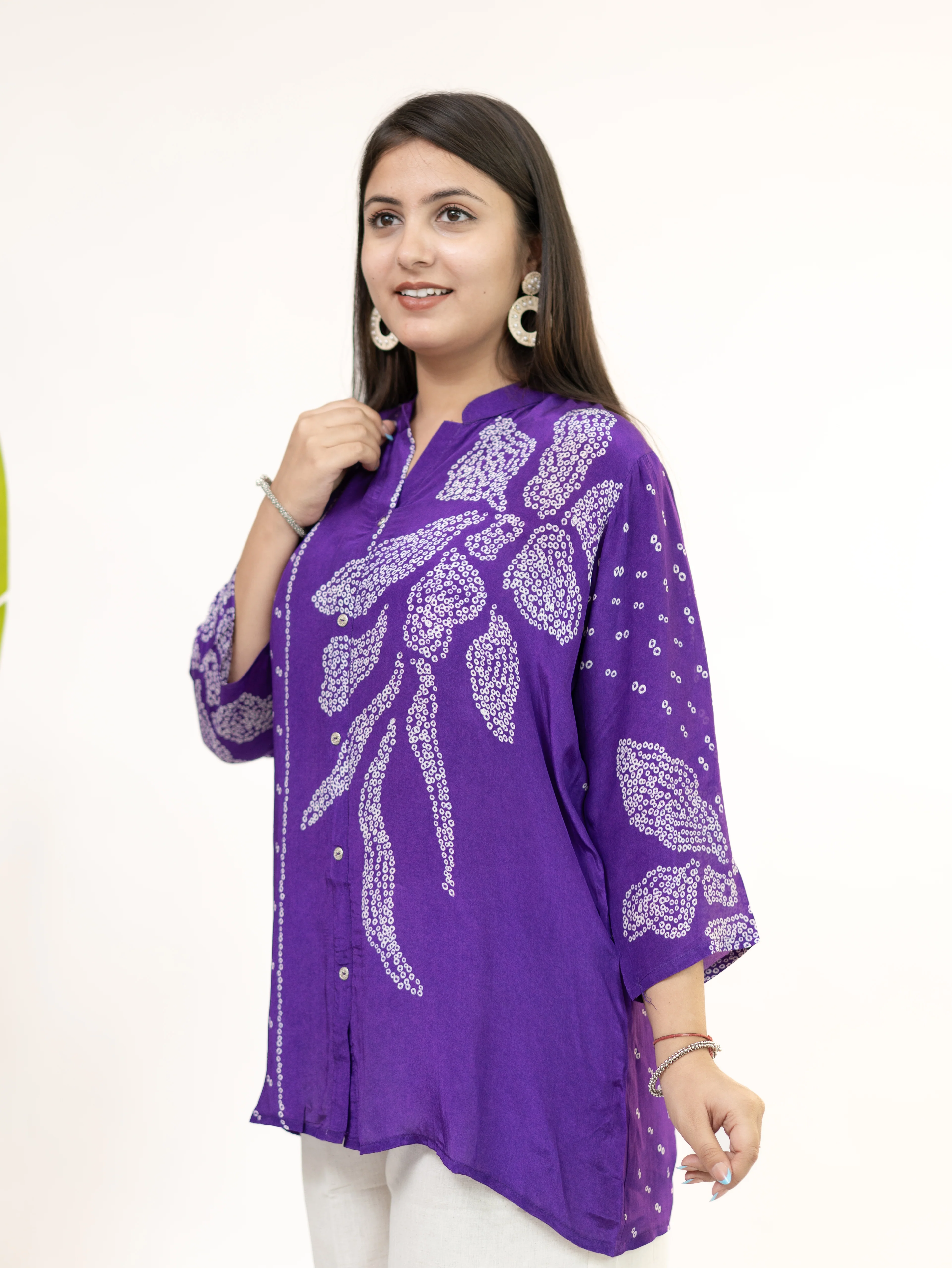 Vaidehi Purple Crepe Bandhani HandDetailed Shirt - Image 6