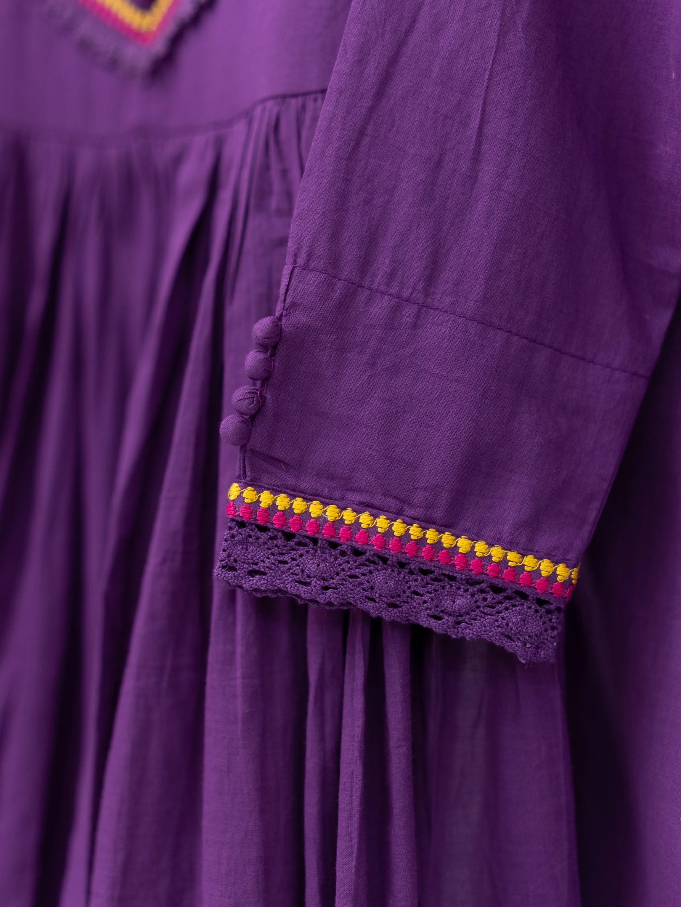 Vrishti Purple Mul Cotton Embroidered Anarkali Dupatta Set - Image 8