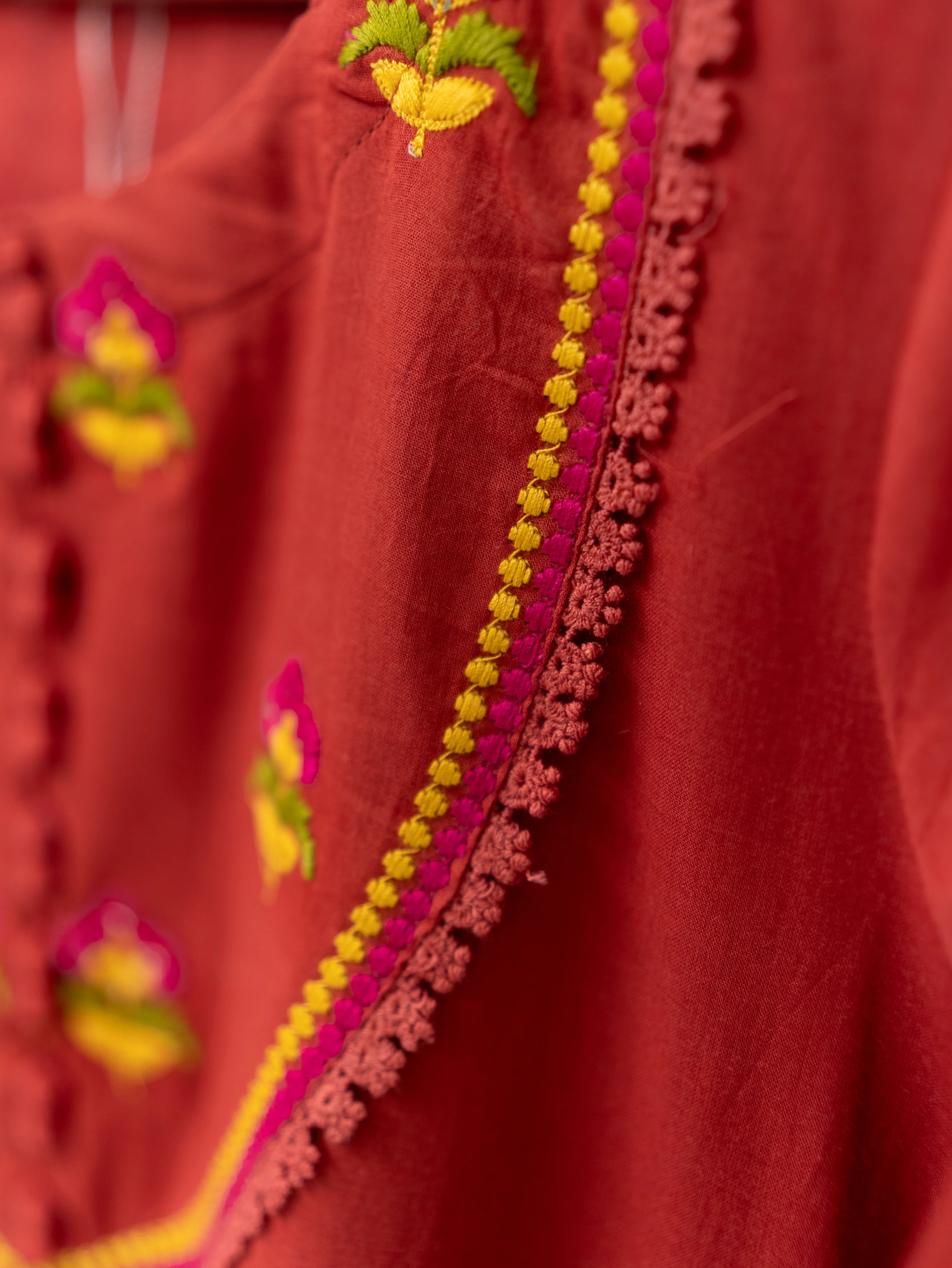 Vrishti Rust Mul Cotton Embroidered Anarkali Dupatta Set - Image 8