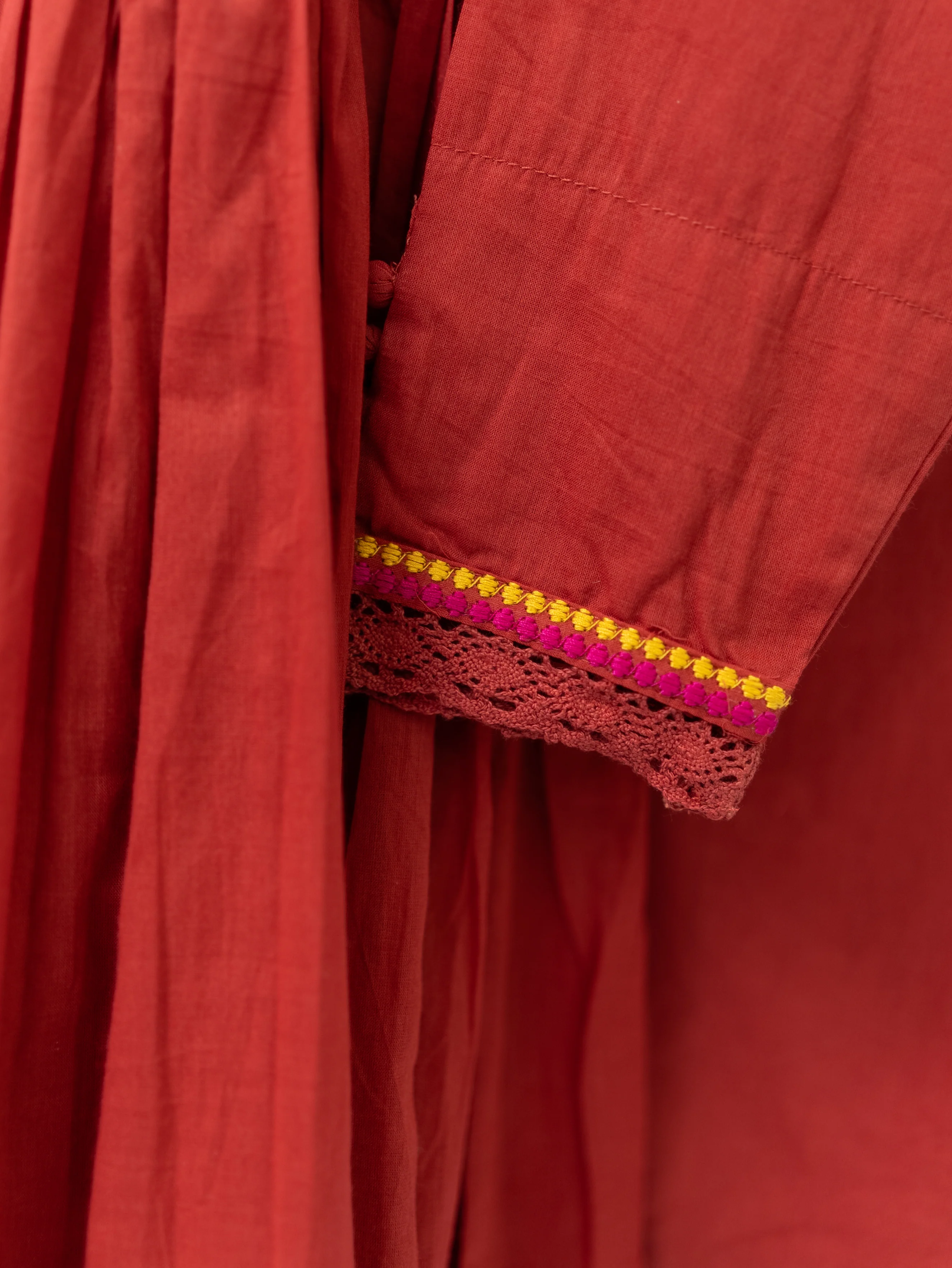 Vrishti Rust Mul Cotton Embroidered Anarkali Dupatta Set - Image 9