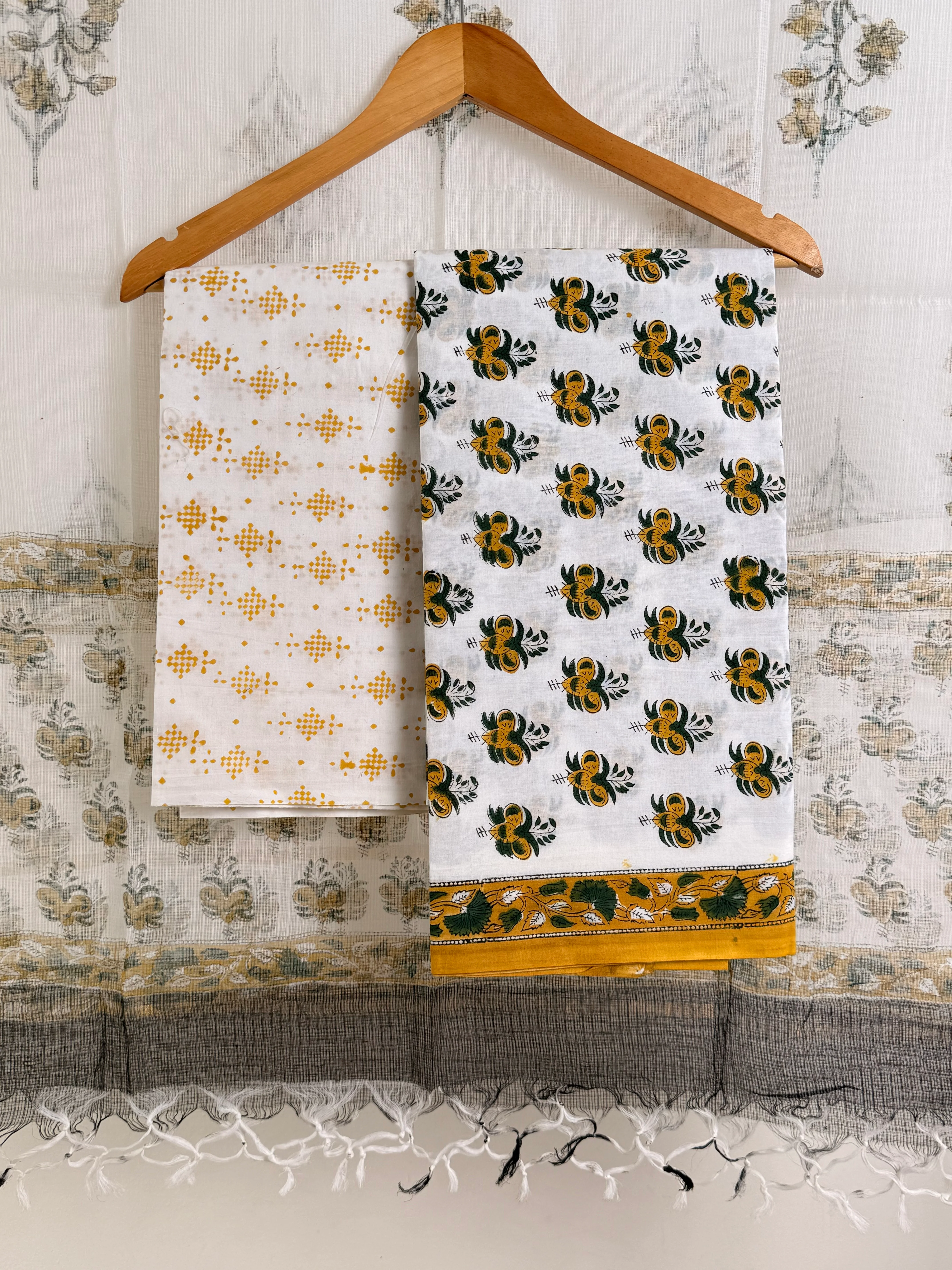 Vanya White Handblock Floral Unstitched Suit Set - Image 2
