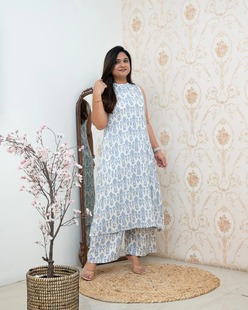 White Rayon Printed Casual A-line Coord Set - Image 2