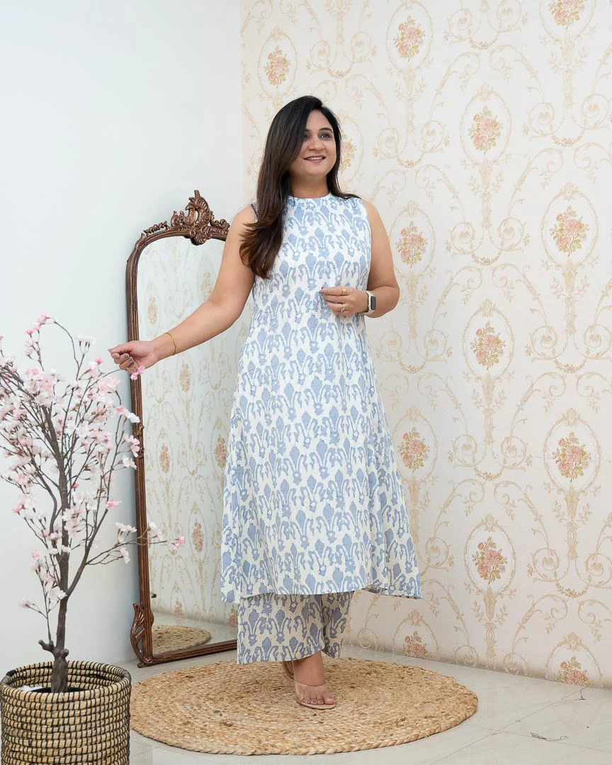White Rayon Printed Casual A-line Coord Set - Image 3
