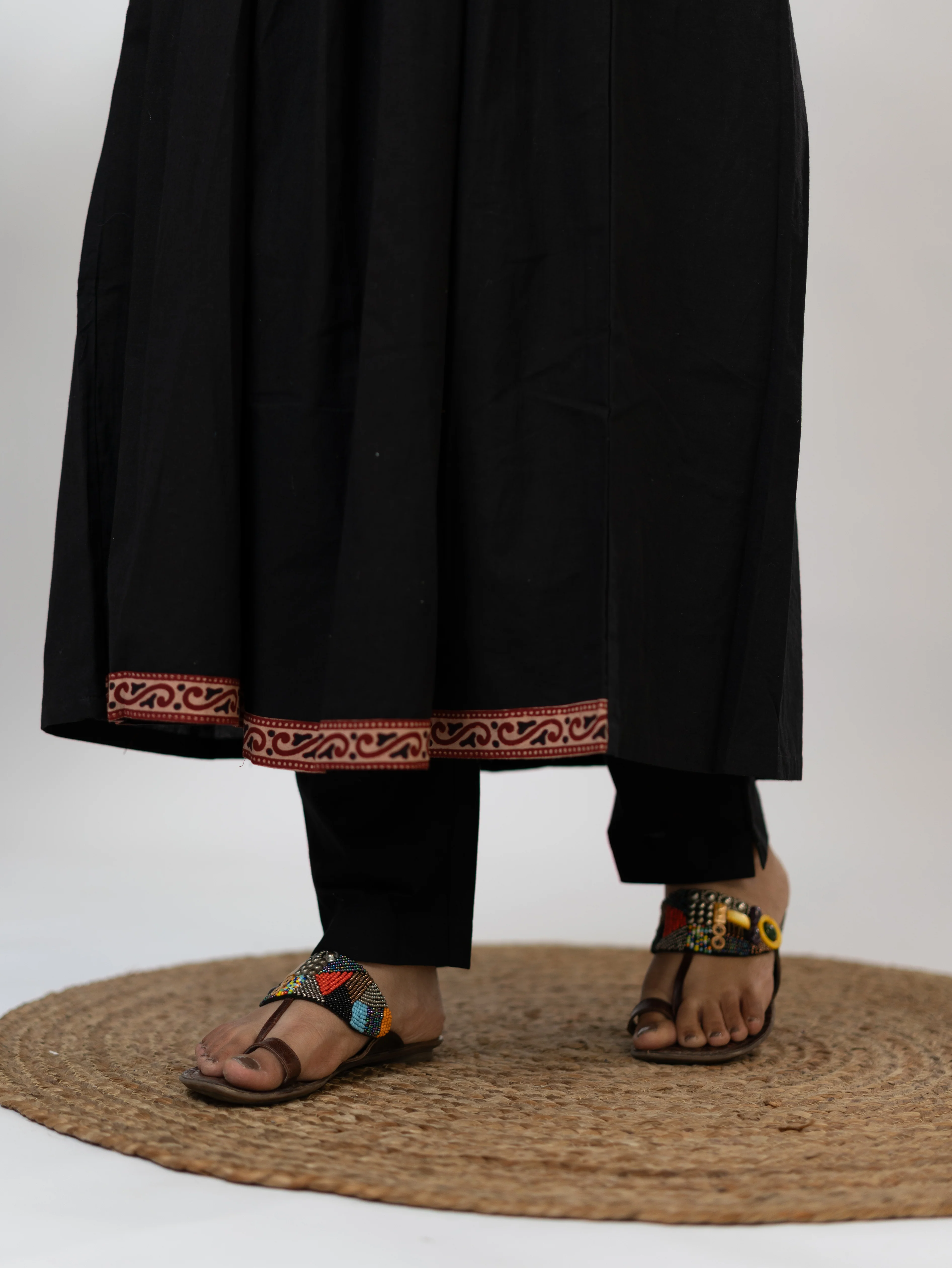 Yashi Black Cotton Alia Ajrakh Embroidered A-line Kurta - Image 11