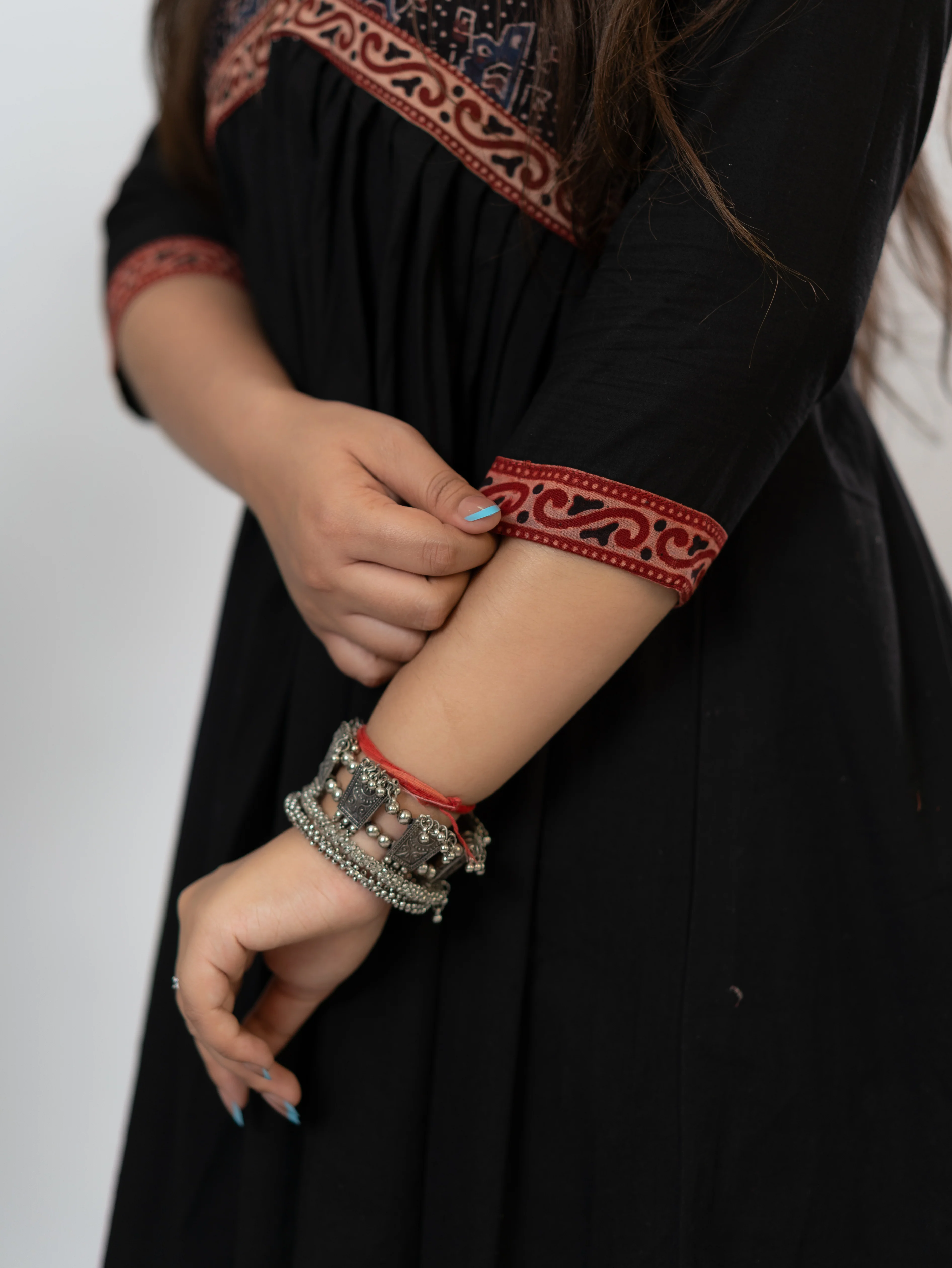 Yashi Black Cotton Alia Ajrakh Embroidered A-line Kurta - Image 9